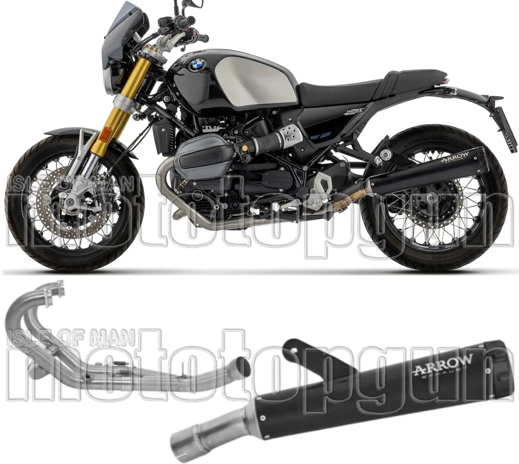 Complete Non-Catalytic Exhaust System With Sound Certification Rebel Black Aluminium - Arrow Special Parts Compatible With Bmw R12 Nine T (2024-2026)