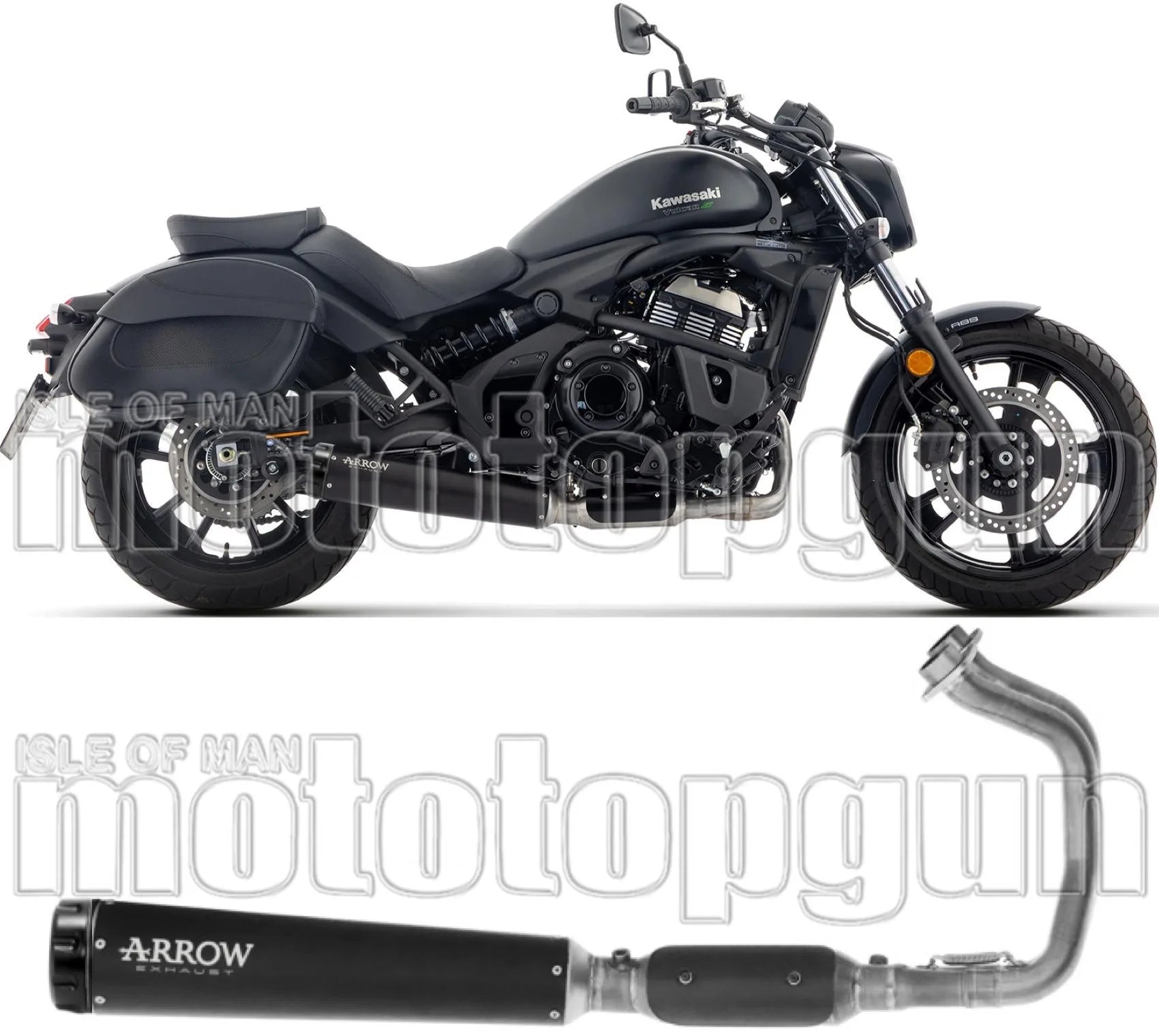Complete Catalytic Exhaust System With Sound Certification Rebel Black Stainless Steel Steel Black End Cap - Arrow Special Parts Compatible With Kawasaki Vulcan 650 S (2025-2026)