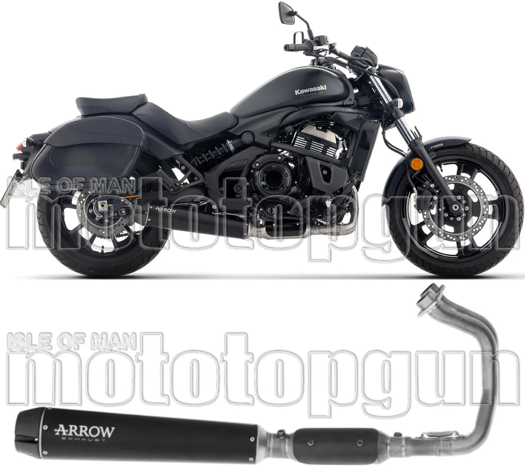 Complete Non-Catalytic Exhaust System With Sound Certification Rebel Black Stainless Steel Carby End Cap - Arrow Special Parts Compatible With Kawasaki Vulcan 650 S (2025-2026)