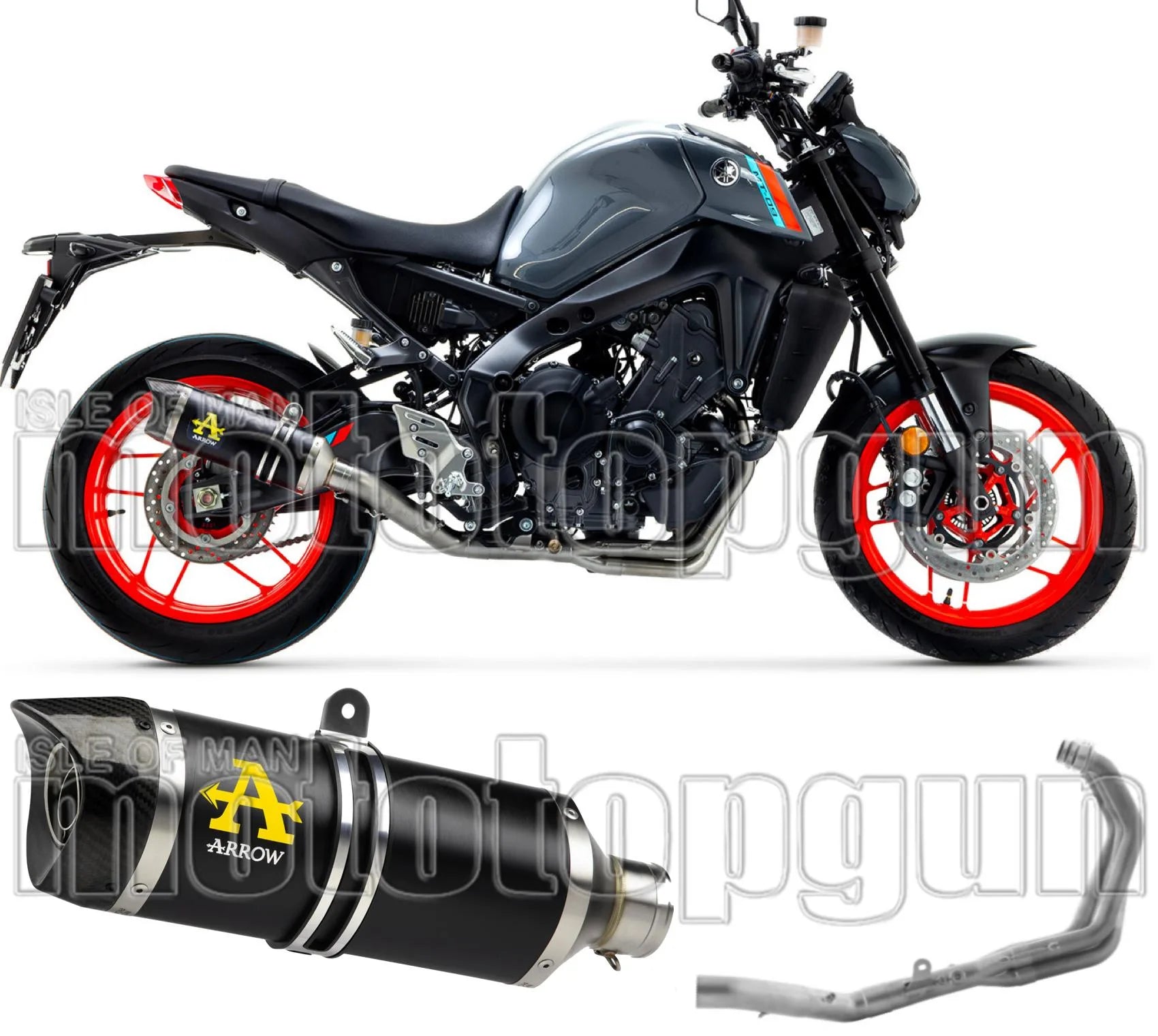 Complete Catalytic Exhaust System With Sound Certification Thunder Black Aluminium Carbon - Arrow Special Parts Compatible With Yamaha Mt-09 (2021-2023)