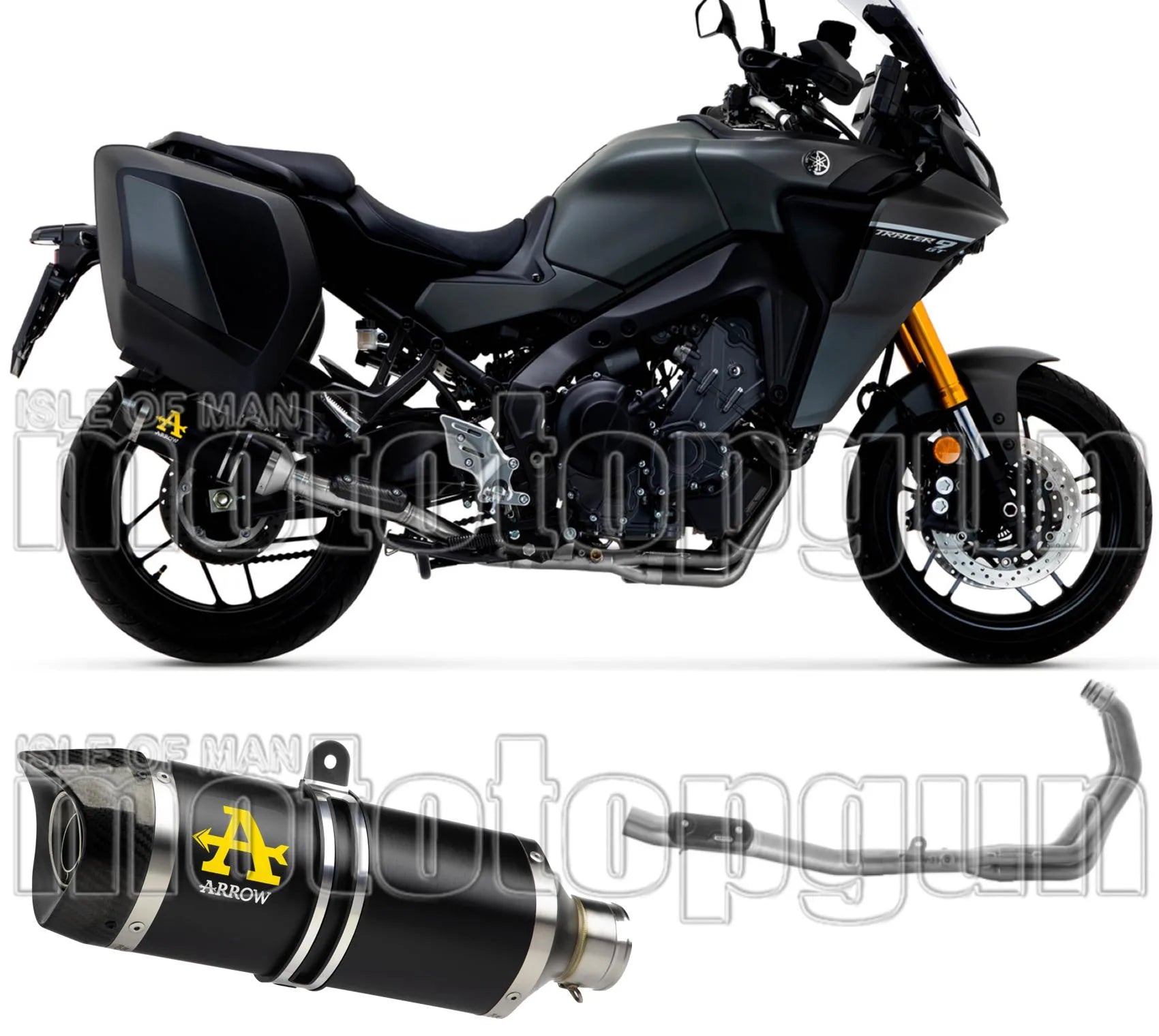 Complete Catalytic Exhaust System With Sound Certification Thunder Black Aluminium Carbon - Arrow Special Parts Compatible With Yamaha Tracer 9 Gt (2021-2024)