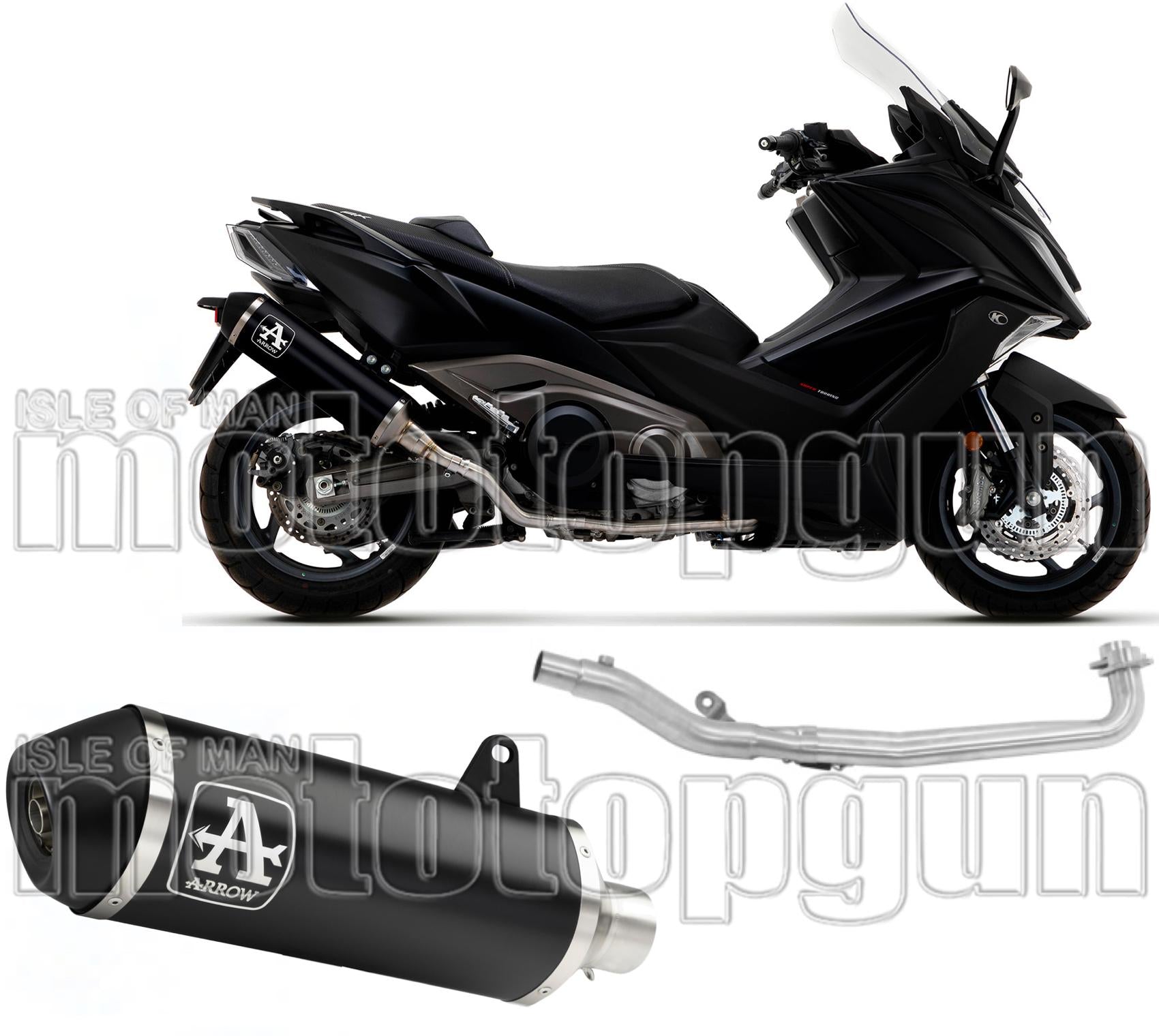 Complete Catalytic Exhaust System With Sound Certification Urban Black Aluminium Carbon - Arrow Special Parts Compatible With Kymco Ak 550 (2021-2026)