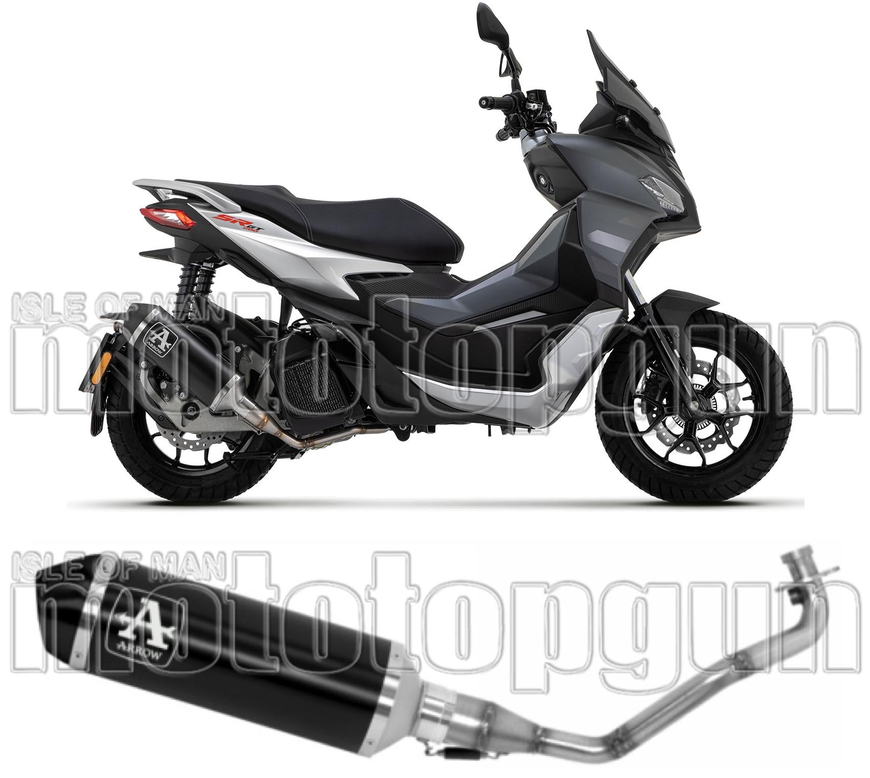 Complete Catalytic Exhaust System With Sound Certification Urban Black Aluminium Stainless Steel Black - Arrow Special Parts Compatible With Aprilia Sr 200 Gt (2022-2024)