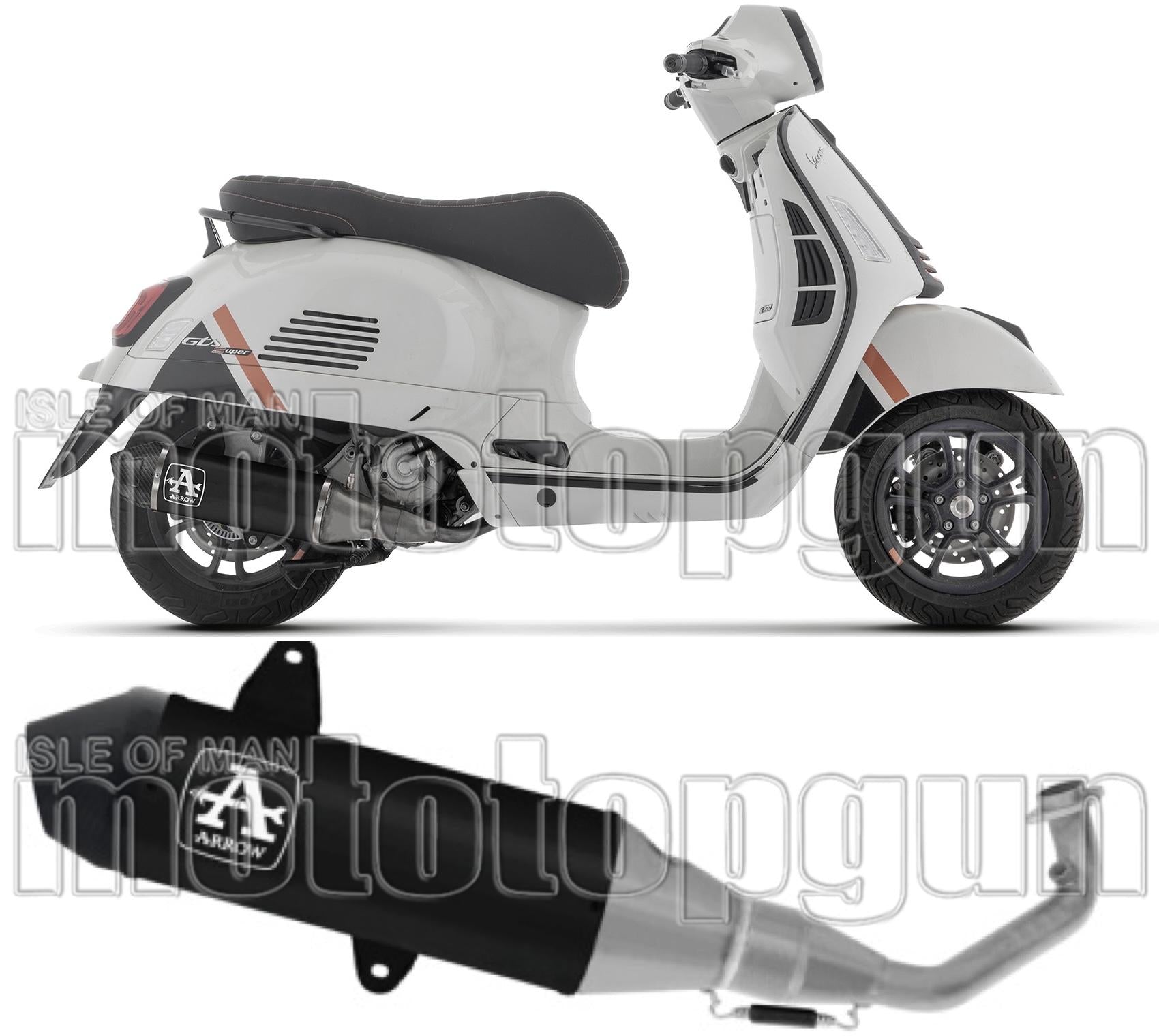 Complete Catalytic Exhaust System With Sound Certification Urban Black Aluminium Carby End Cap - Arrow Special Parts Compatible With Piaggio Vespa Gts 310 (2025-2026)