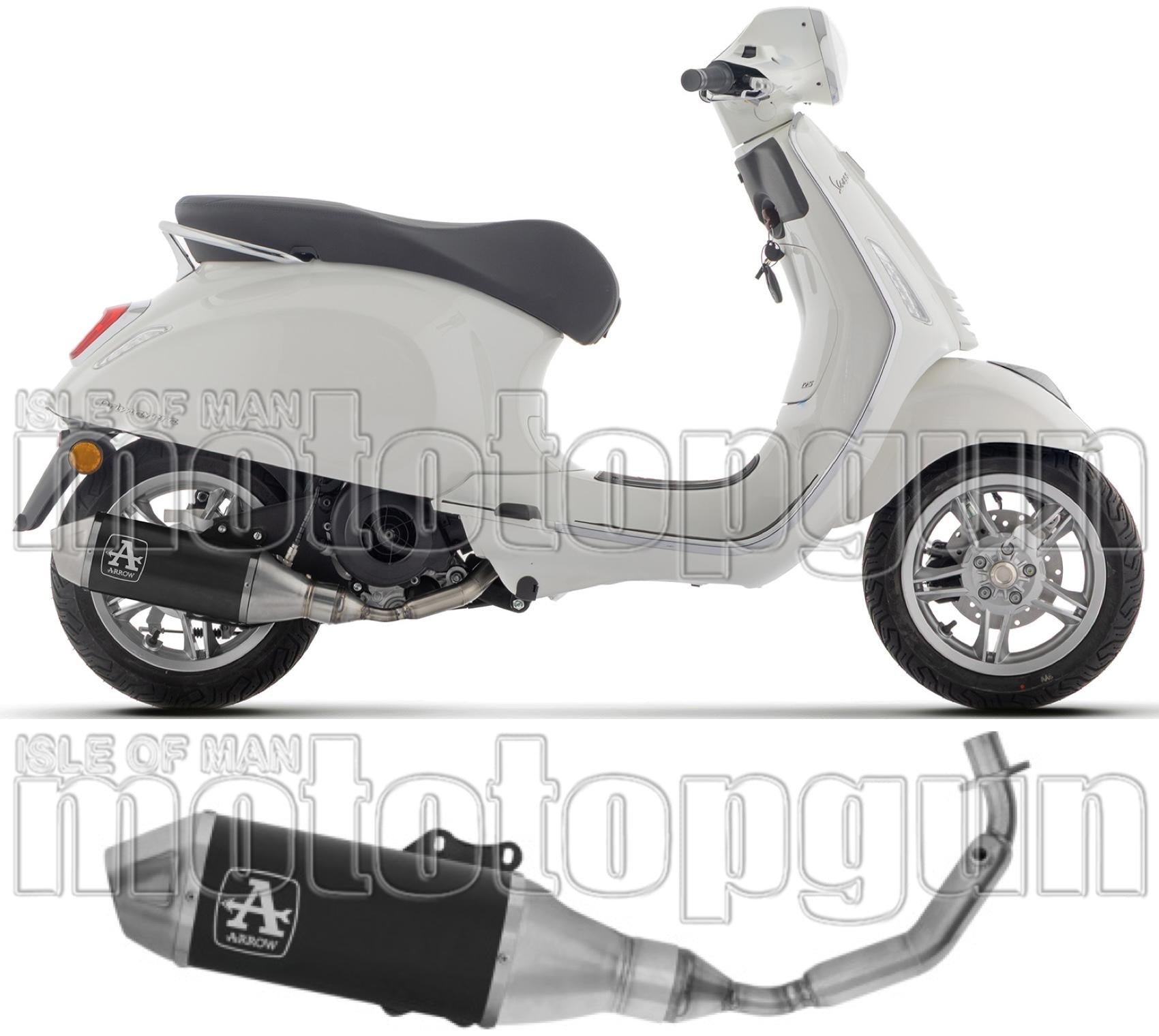 Complete Exhaust System Without Catalytic Converter And Without Sound Certification Urban Black Aluminium Steel End Cap - Arrow Special Parts Compatible With Piaggio Vespa Primavera 125 (2025)