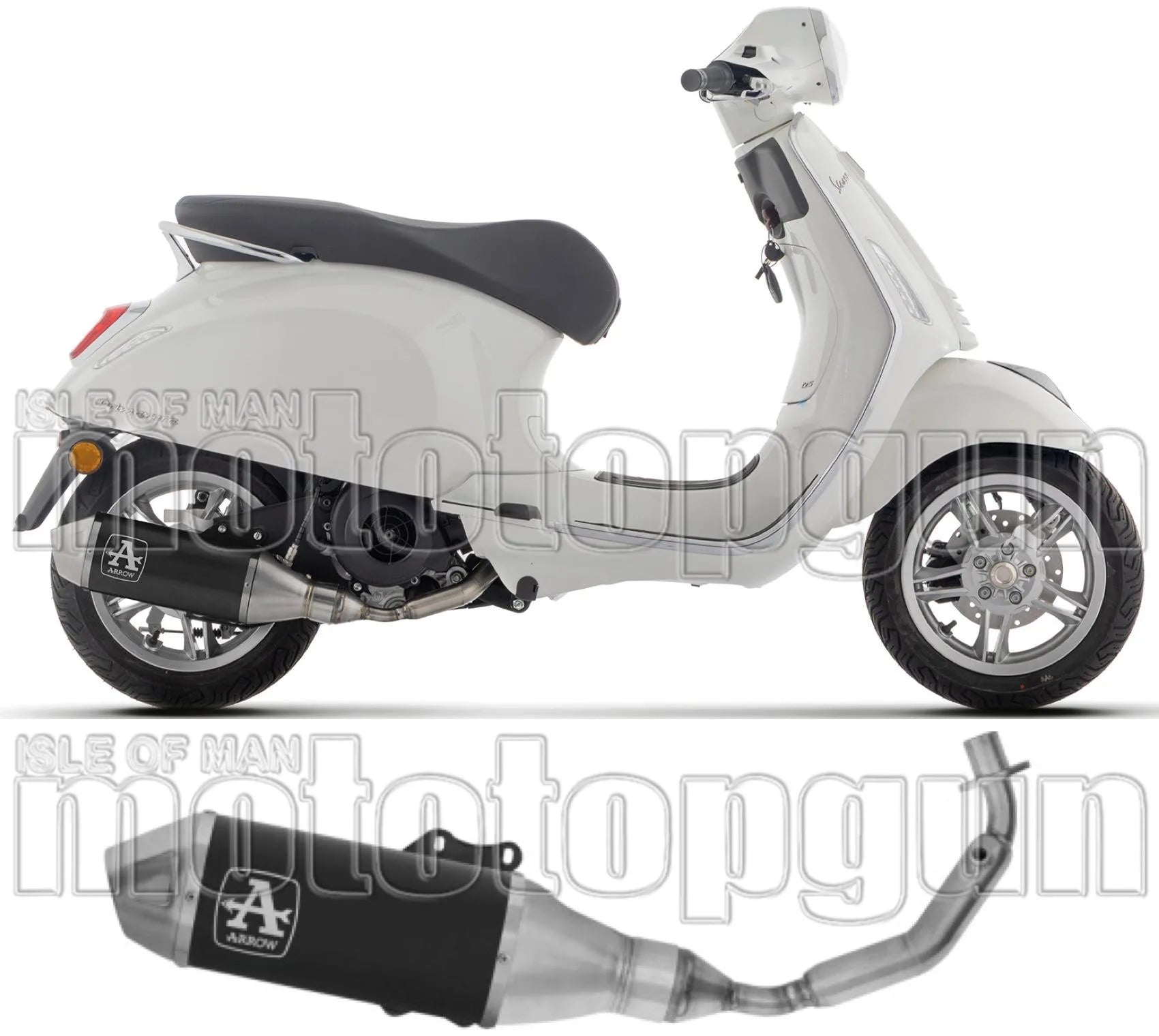Complete Exhaust System Without Catalytic Converter And Without Sound Certification Urban Black Aluminium Steel End Cap - Arrow Special Parts Compatible With Piaggio Vespa Primavera 125 (2025)