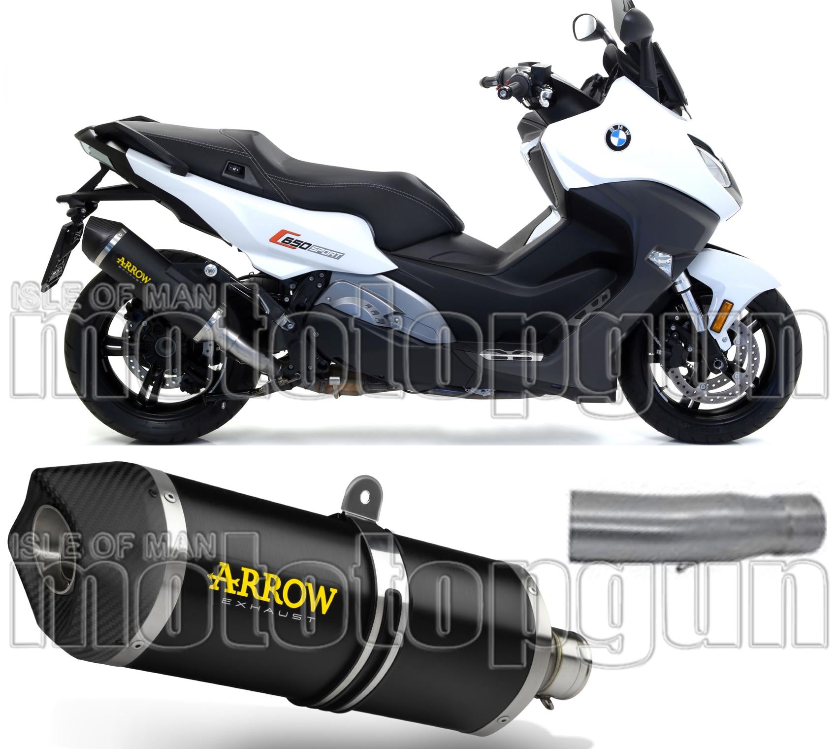 Catalytic Exhaust Tip With Sound Certification Race-Tech Black Aluminium Carbon - Arrow Special Parts Compatible With Bmw C 650 Sport (2016-2020)