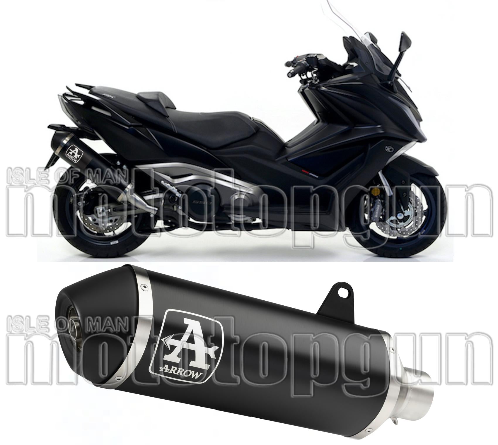 Catalytic Exhaust Tip With Sound Certification Urban Black Aluminium Stainless Steel Black - Arrow Special Parts Compatible With Kymco Ak 550 (2017-2020)
