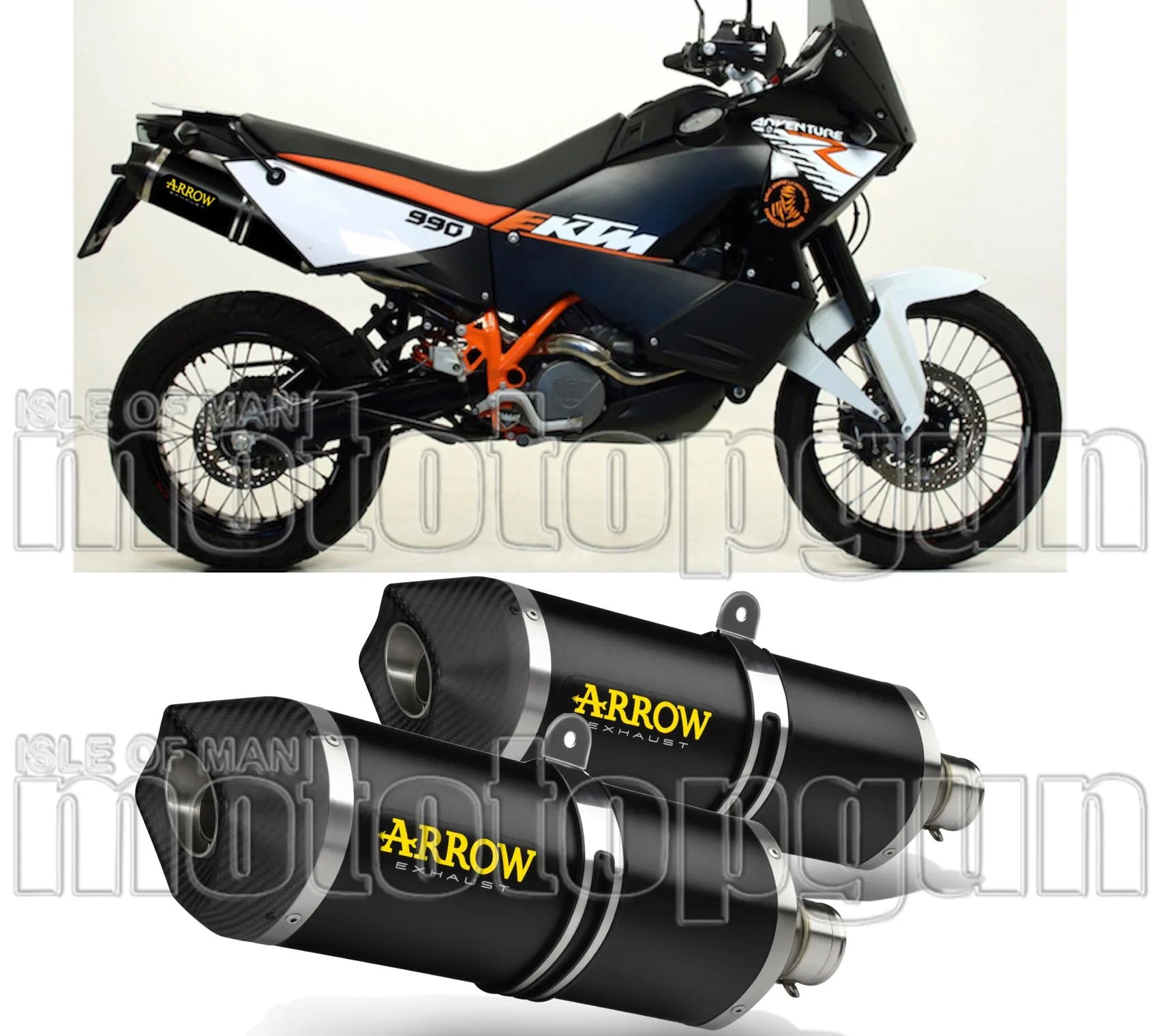 Dual Catalytic Exhaust Tips With Sound Certification Race-Tech Black Aluminium Carbon - Arrow Special Parts Compatible With Ktm 990 Adventure (2006-2014)