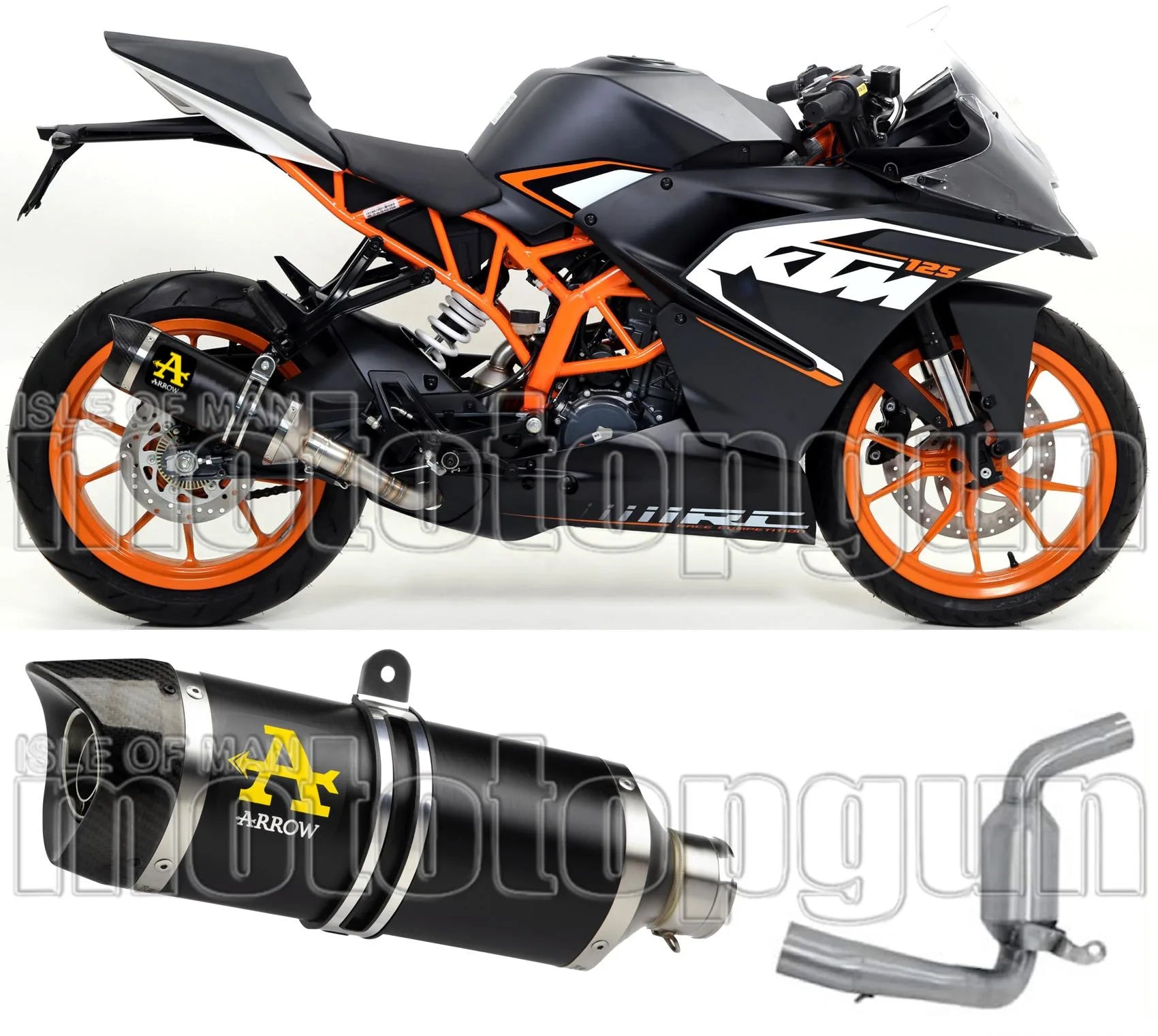 Non-Catalytic Exhaust Tip With Sound Certification Thunder Black Aluminium Carbon - Arrow Special Parts Compatible With Ktm Rc 125 (2015-2016)