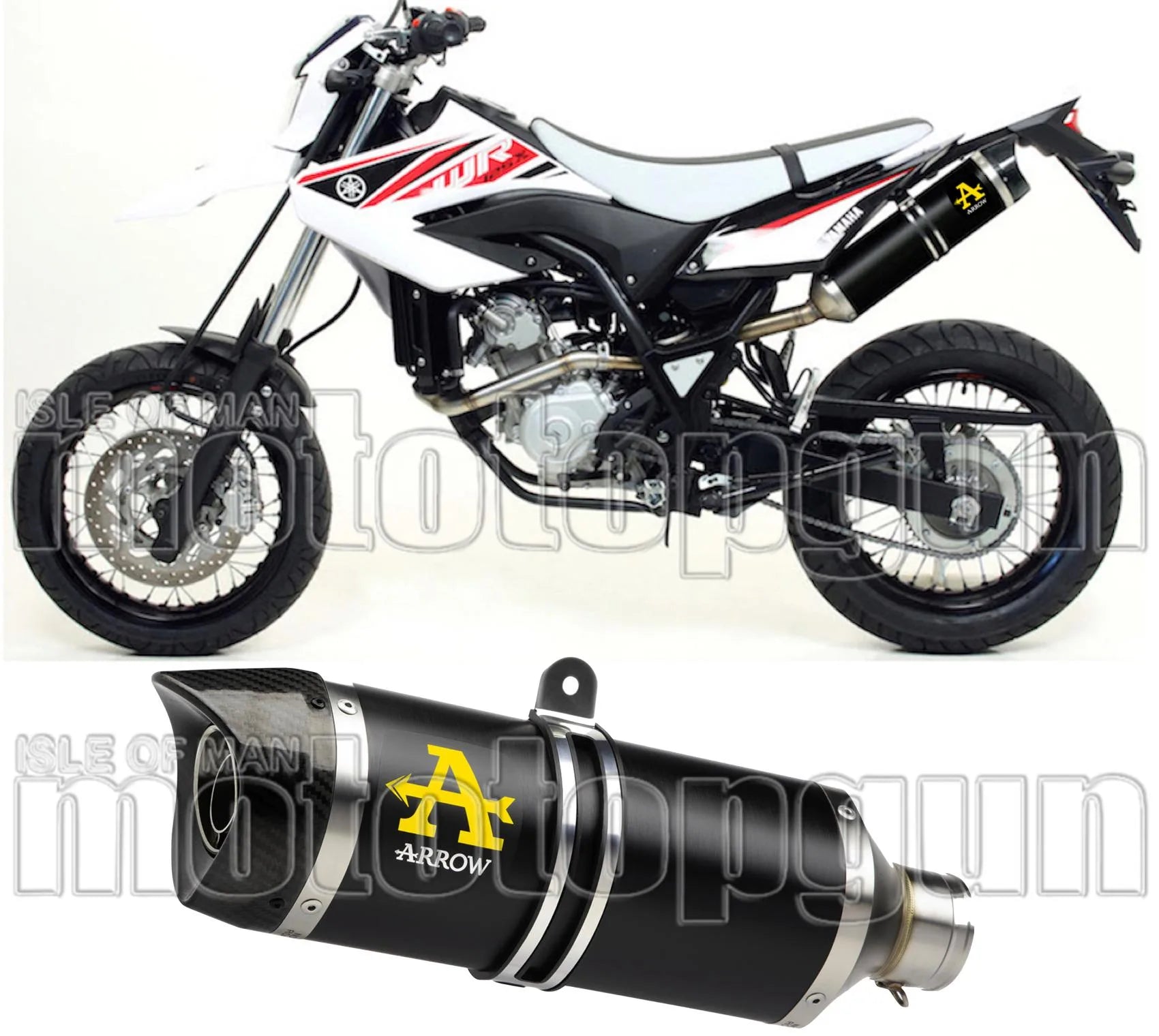 Exhaust Tip With Noise Certification Thunder Black Aluminium Carbon - Arrow Special Parts Compatible With Yamaha Wr 125 X (2009-2016)