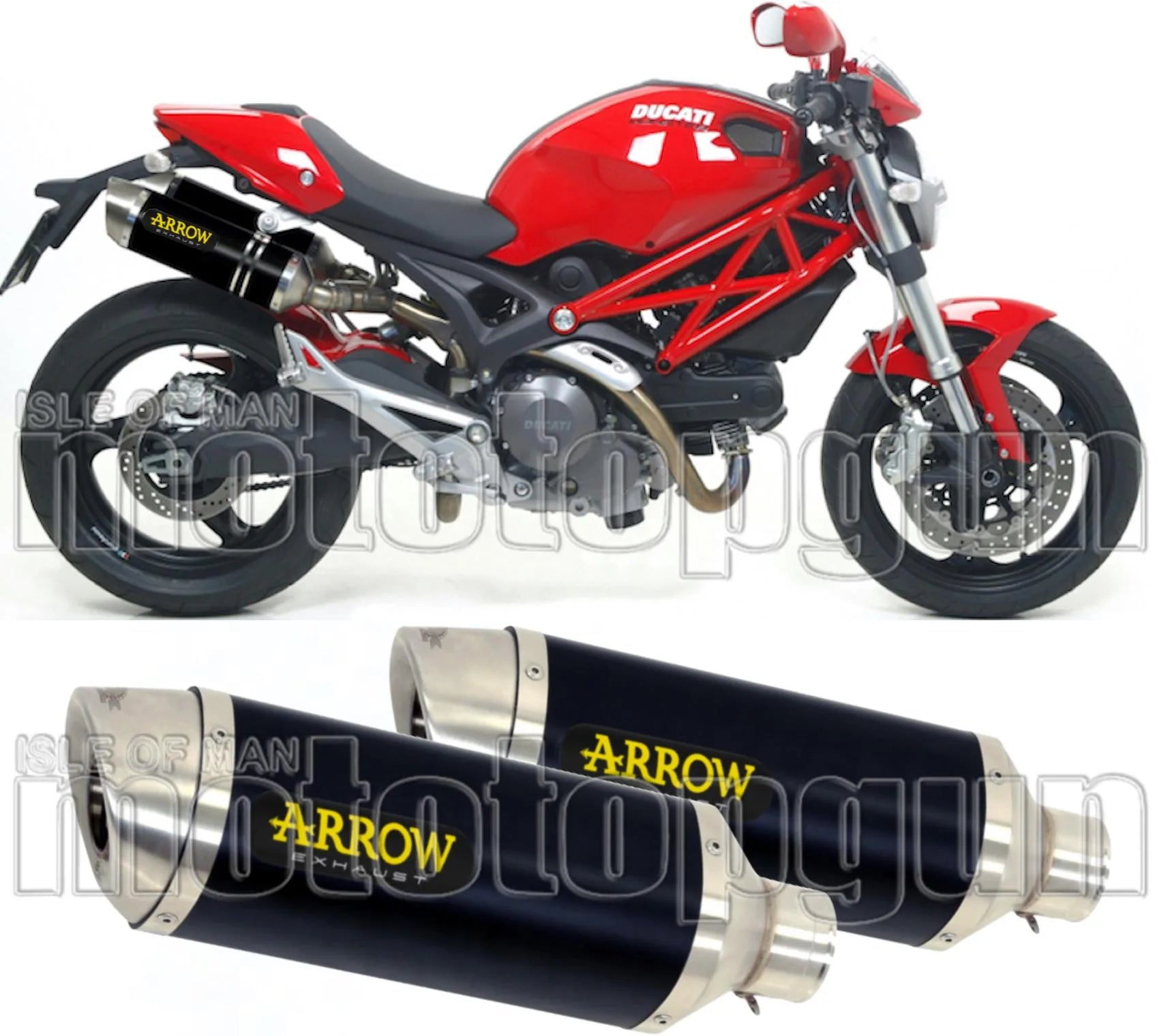 Dual Exhaust System With Sound Certification Thunder Black Aluminium Stainless Steel - Arrow Special Parts Compatible With Ducati Monster 796 (2010-2014)