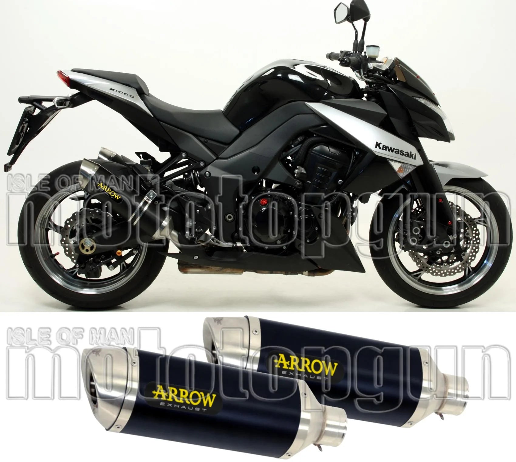 Dual Exhaust System With Sound Certification Thunder Black Aluminium Stainless Steel - Arrow Special Parts Compatible With Kawasaki Z 1000 (2010-2013)