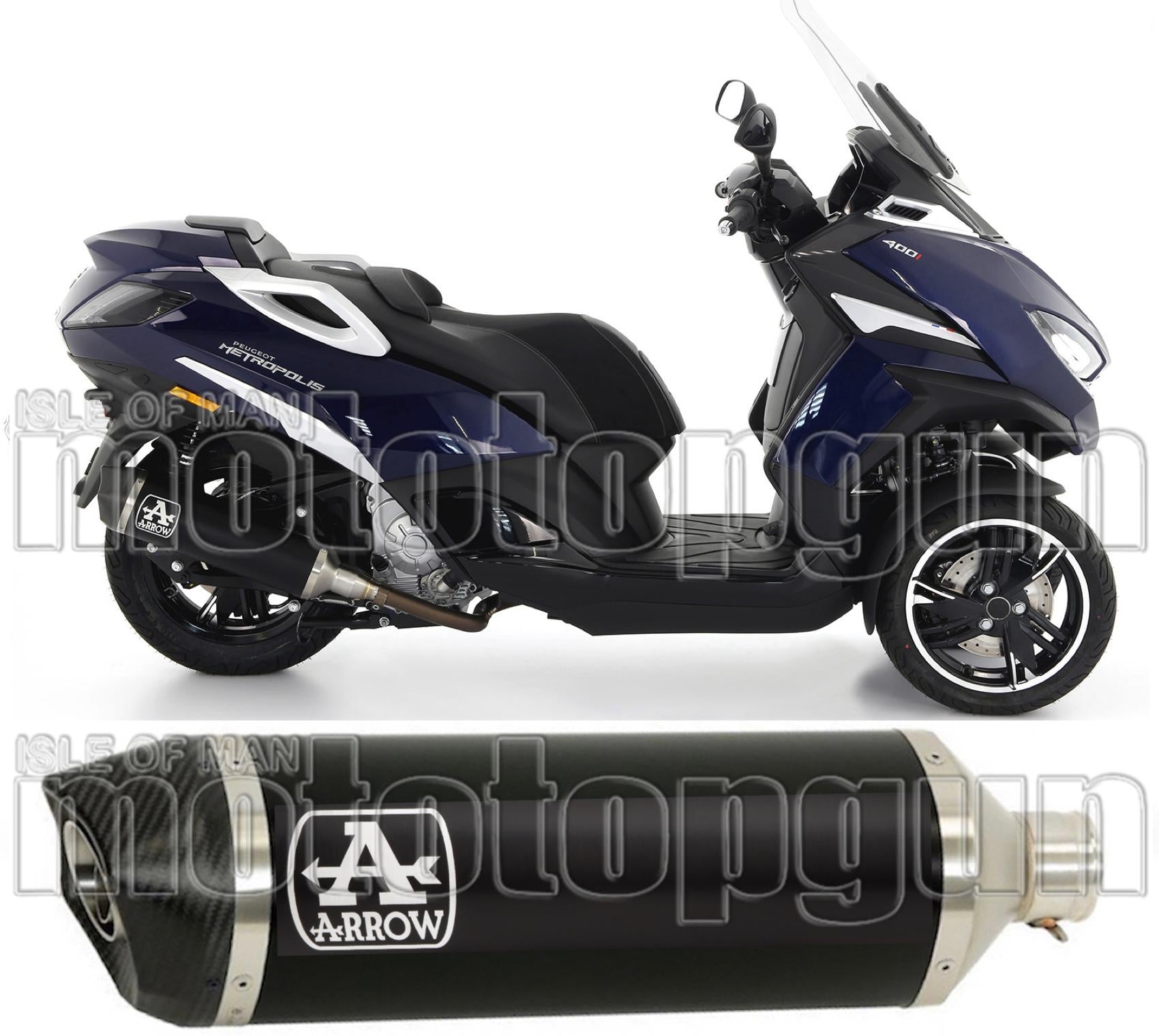Non-Catalytic Exhaust Tip With Sound Certification Urban Black Aluminium Carbon - Arrow Special Parts Compatible With Peugeot Metropolis 400 (2017-2021)