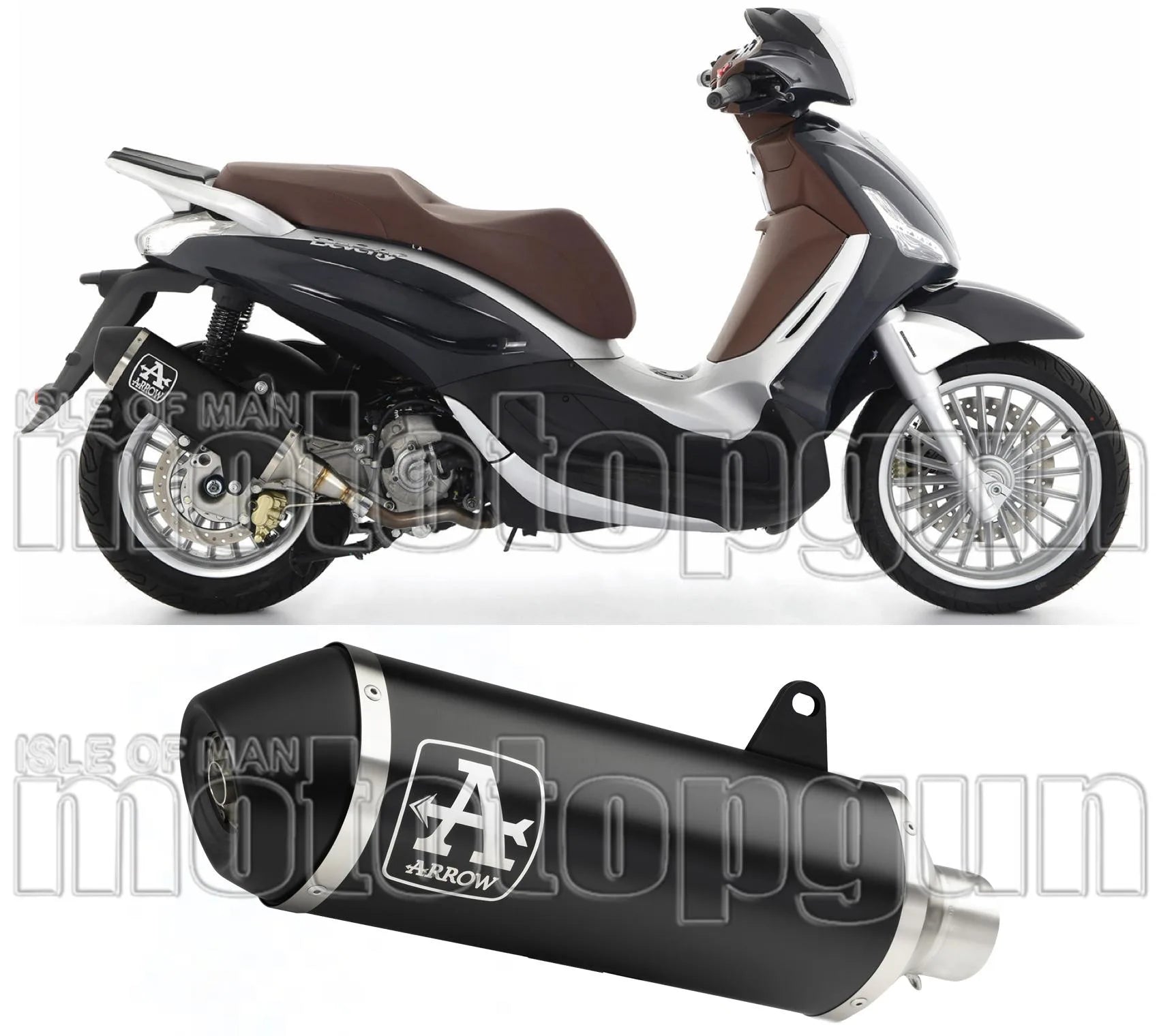 Catalytic Exhaust Tip With Sound Certification Urban Black Aluminium Stainless Steel Black - Arrow Special Parts Compatible With Piaggio Beverly 300 Hpe (2021-2024)