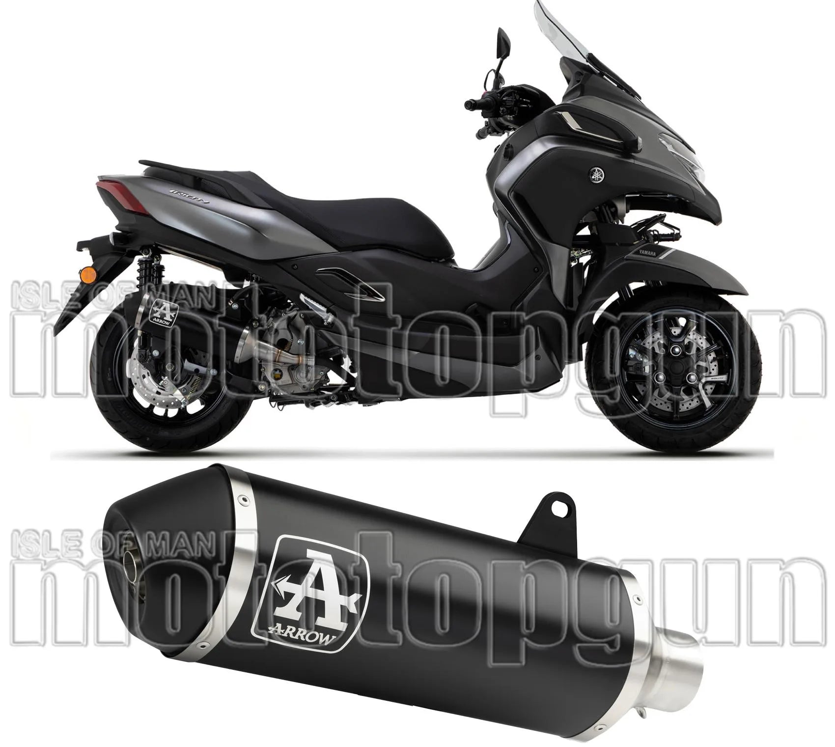 Exhaust Tip With Noise Certification Urban Black Aluminium Stainless Steel Black - Arrow Special Parts Compatible With Yamaha Tricity 300 (2021-2024)