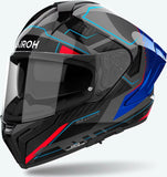 Full-Face Motorcycle Helmet Airoh Matryx - Mxrk18 Composite Carbon Blue Red Glossy Rocket Size S