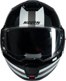 Flip-Up Travelling Motorcycle Helmet Nolan N120-1 Black / White / Silver Lineo 348 Size Xl