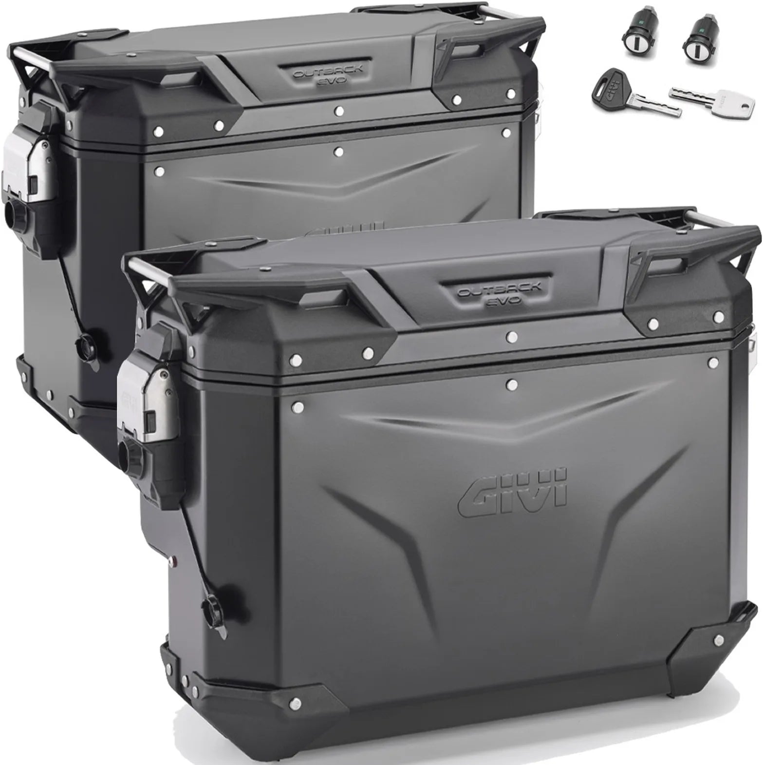 Monokey Cam-Side Trekker Outback Evo Smart Black Aluminium Side Cases + Locks - 70 Lt Trekker Outback Evo Smart Aluminium - Givi Compatible With Yamaha Tracer 9 - Gt - Gt+ (2021-2024)