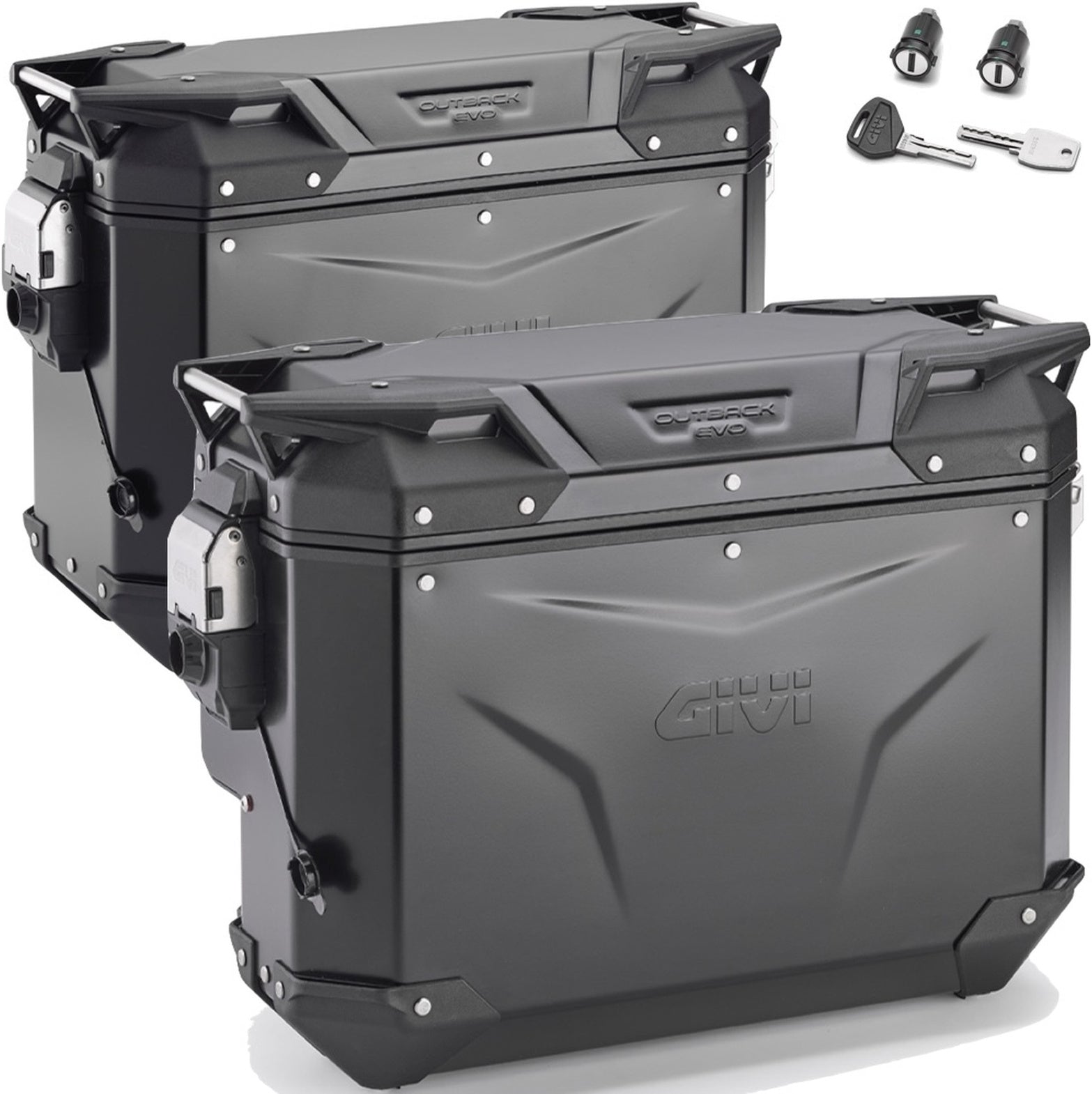 Monokey Cam-Side Trekker Outback Evo Smart Black Aluminium Side Cases + Locks - 70 Lt Trekker Outback Evo Smart Aluminium - Givi Compatible With Moto Guzzi V7 850 Stone (2021-2024)