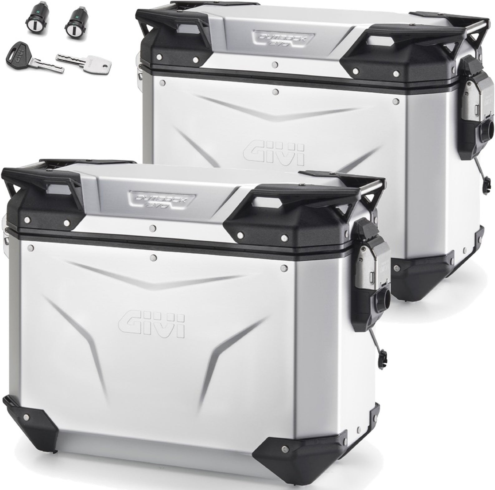 Monokey Cam-Side Trekker Outback Evo Smart Anodized Aluminium Side Cases + Locks - 74 Lt Trekker Outback Evo Smart Anodized Aluminium - Givi Compatible With Moto Guzzi V7 850 Stone (2021-2024)