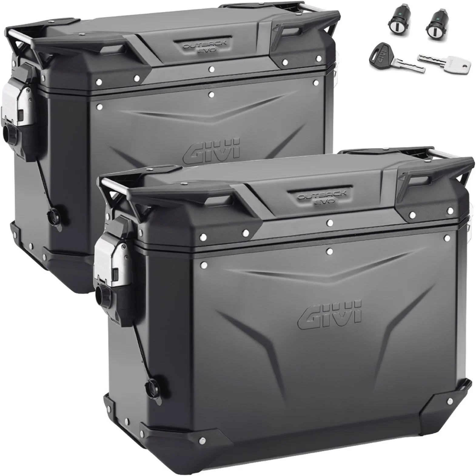 Monokey Cam-Side Trekker Outback Evo Smart Black Aluminium Side Cases + Locks - 74 Lt Trekker Outback Evo Smart Aluminium - Givi Compatible With Ktm 1290 Super Adventure T (2017)