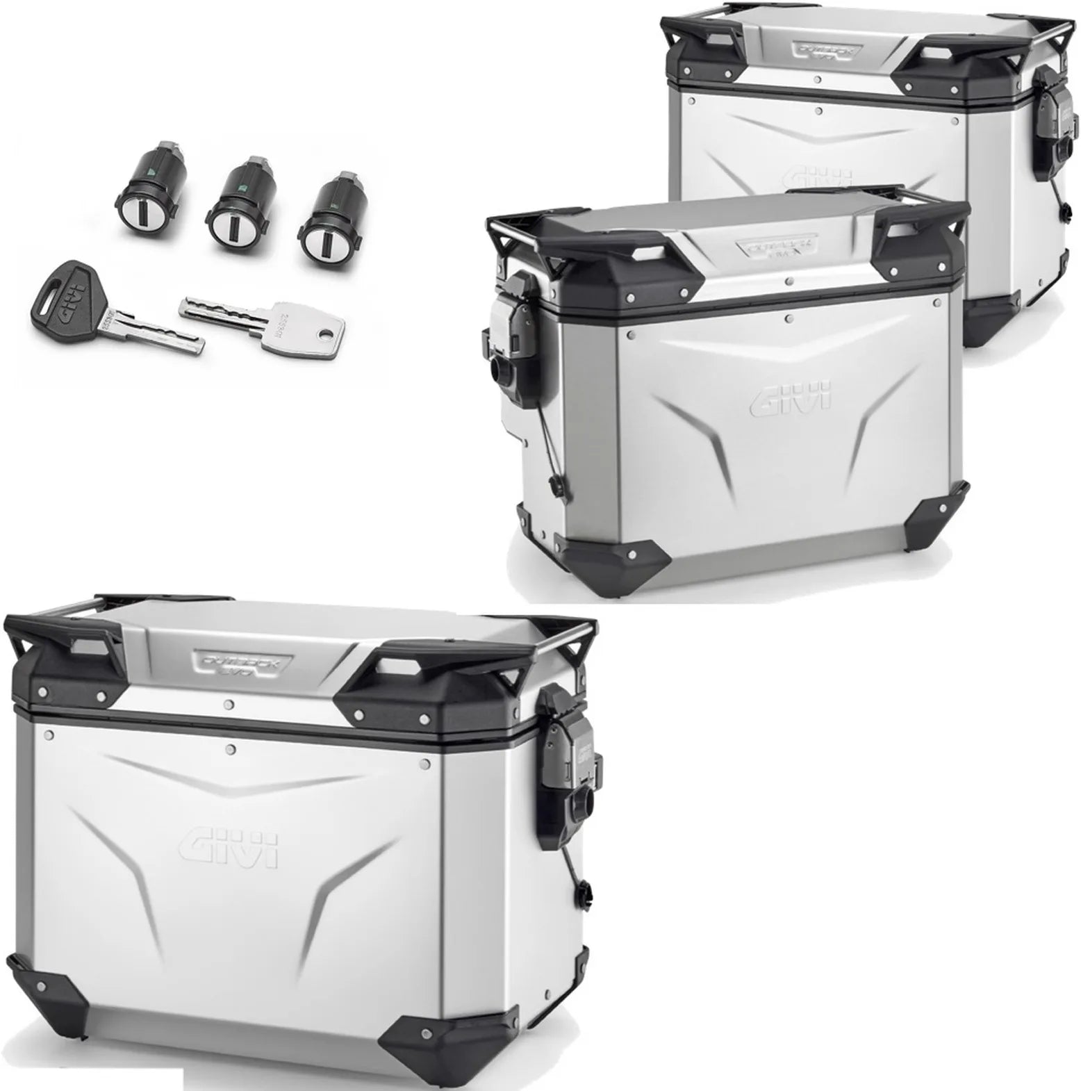 Trekker Outback Evo Smart Anodized Aluminium Top Case + Side Cases R Recessed - 130 Lt Trekker Outback Evo Smart Anodized Aluminium - Givi Compatible With Benelli Trk 702 (2023-2024)