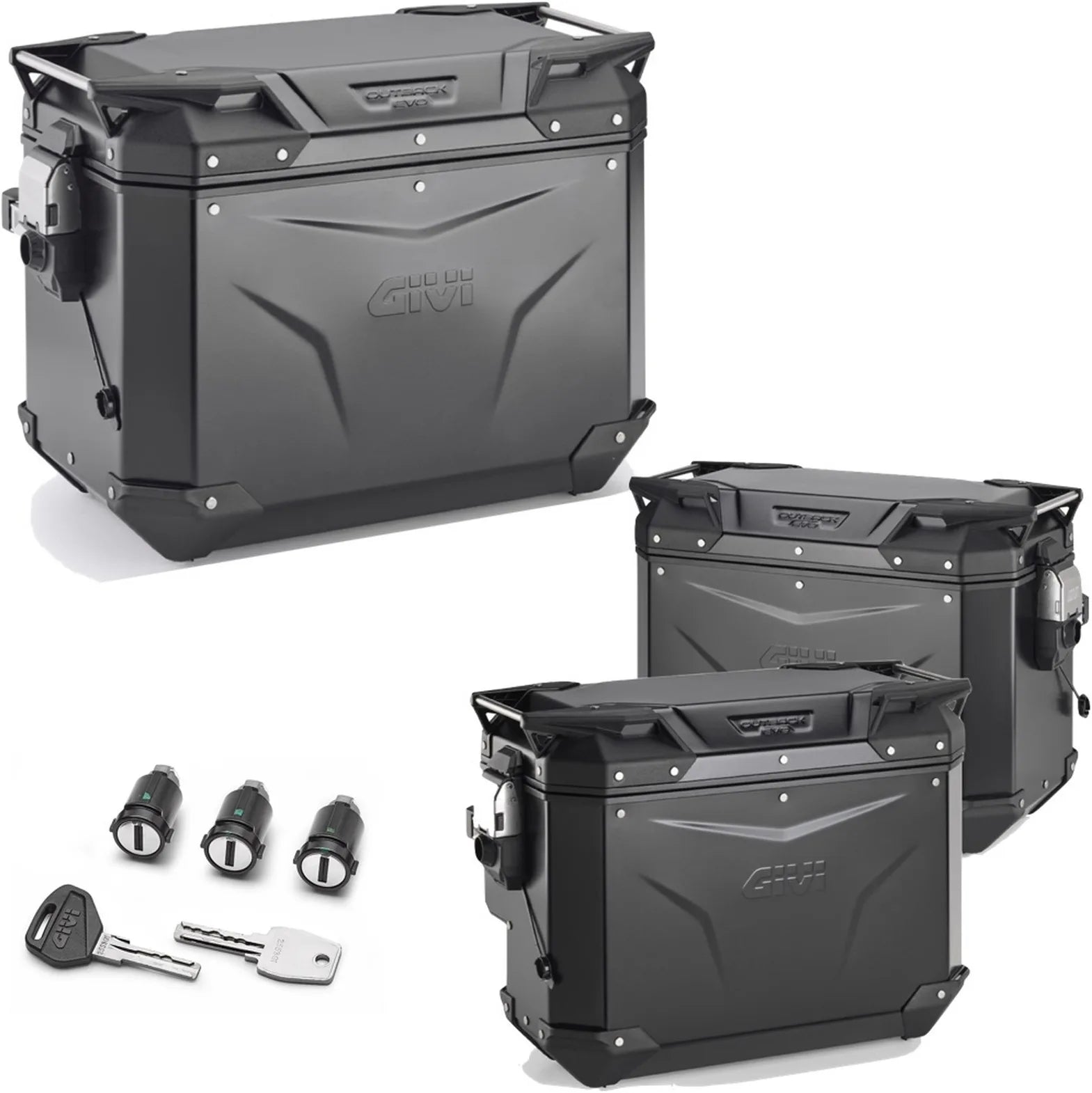 Trekker Outback Evo Smart Aluminium Black Top Case + Side Cases R Recessed - 116 Lt Trekker Outback Evo Smart Aluminium - Givi Compatible With Benelli Trk 702 (2023-2024)