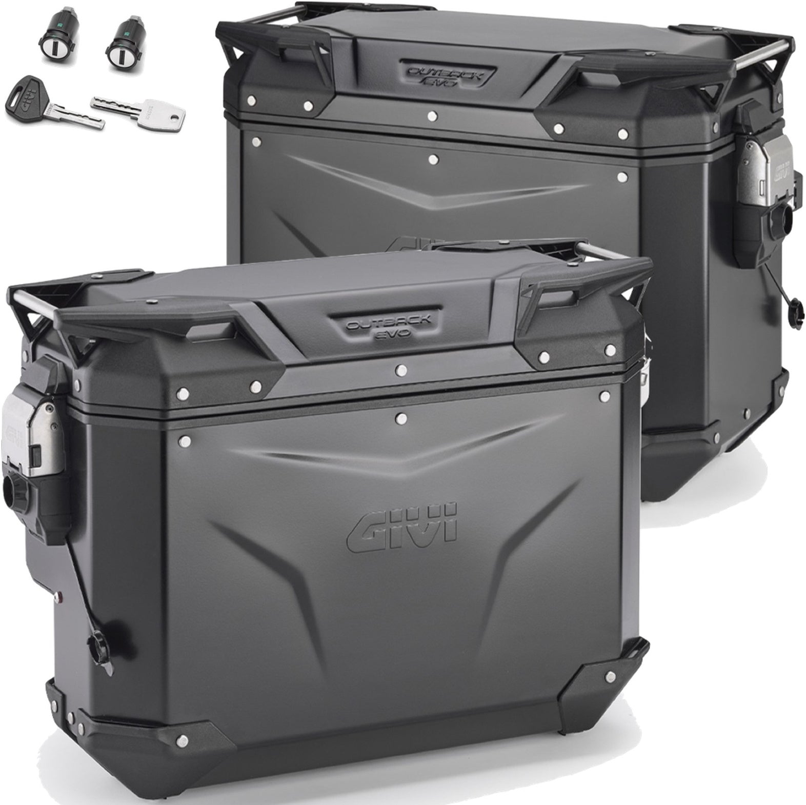 Monokey Cam-Side Trekker Outback Evo Smart Black Aluminium Side Cases + Locks - 77 Lt Trekker Outback Evo Smart Aluminium - Givi Compatible With Moto Guzzi V85 Tt (2024)