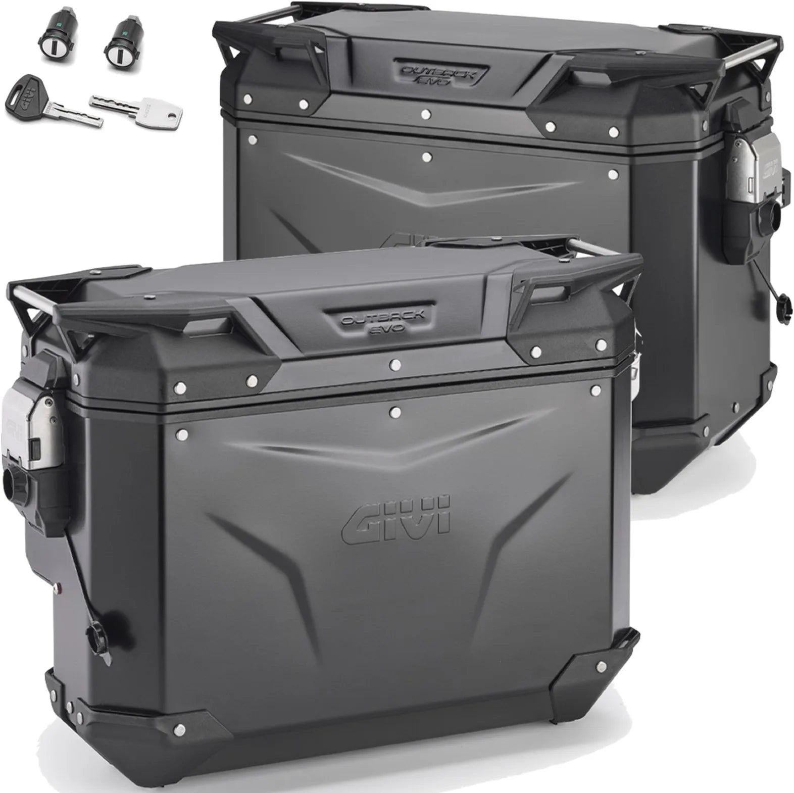 Monokey Cam-Side Trekker Outback Evo Smart Black Aluminium Side Cases + Locks - 77 Lt Trekker Outback Evo Smart Aluminium - Givi Compatible With Ktm 1290 Super Adventure S (2021-2024)
