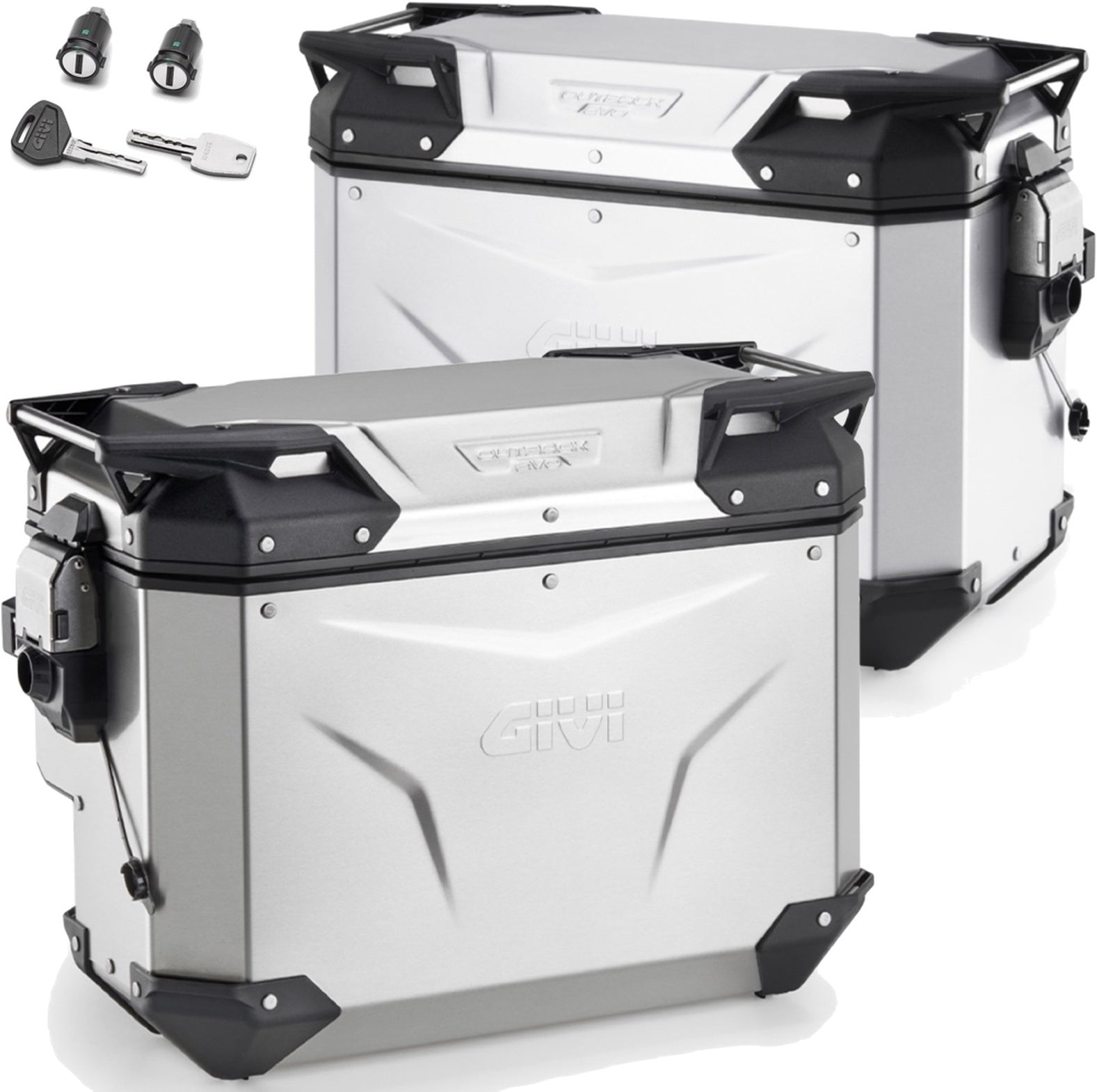 Monokey Cam-Side Trekker Outback Evo Smart Anodized Aluminium Side Cases + Locks - 84 Lt Trekker Outback Evo Smart Anodized Aluminium - Givi Compatible With Moto Guzzi V7 850 Stone (2021-2024)