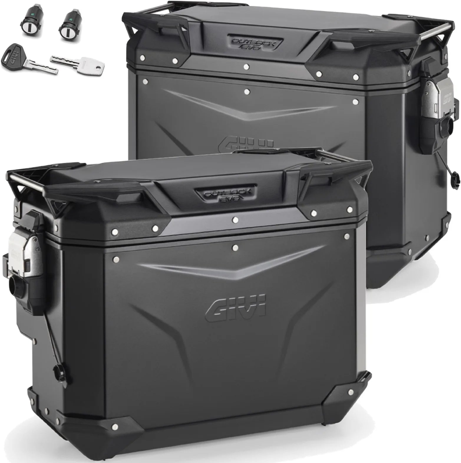 Monokey Cam-Side Trekker Outback Evo Smart Black Aluminium Side Cases + Locks - 84 Lt Trekker Outback Evo Smart Aluminium - Givi Compatible With Ktm 790 Adventure R (2019-2020)