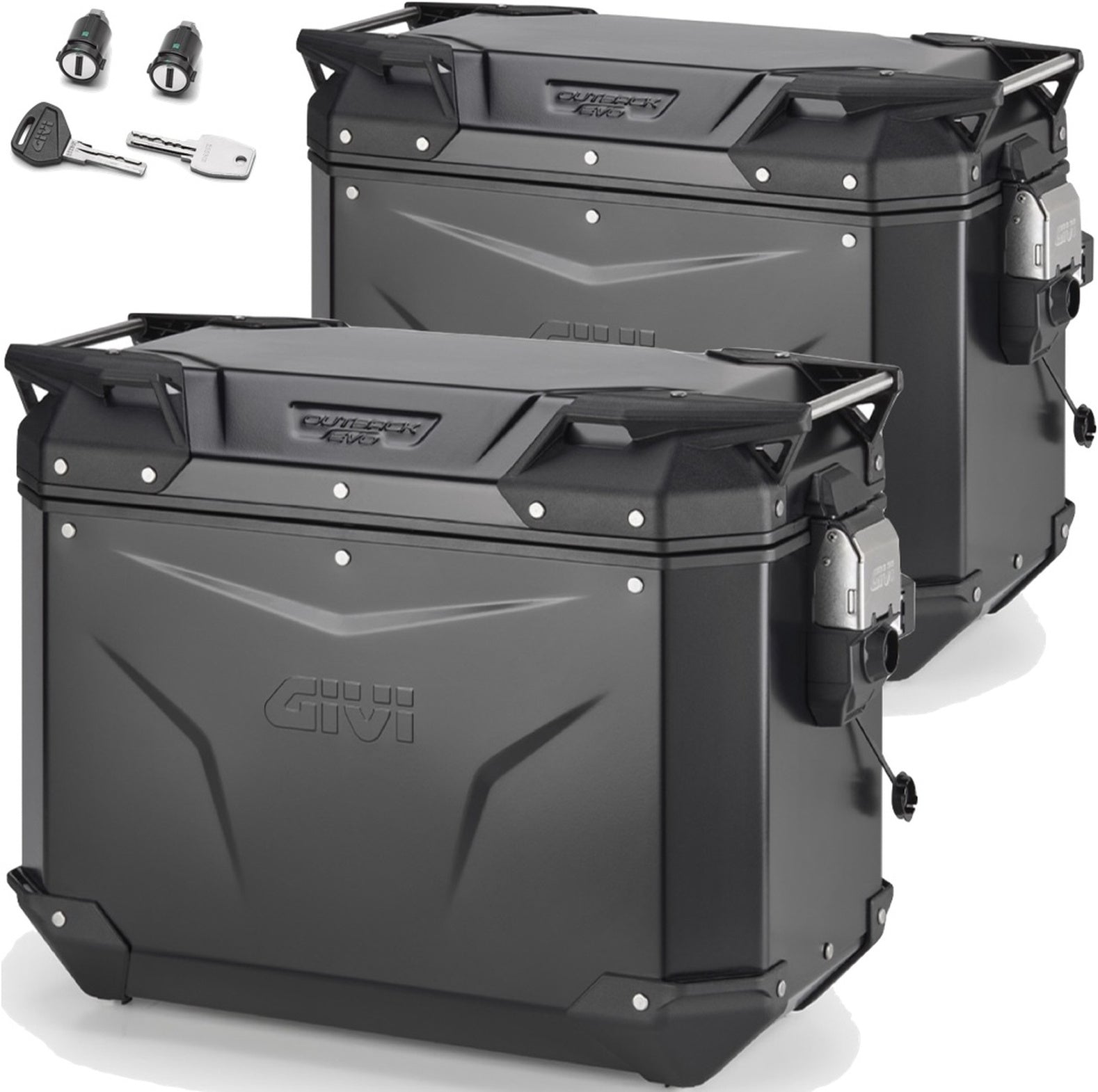 Monokey Cam-Side Trekker Outback Evo Smart Black Aluminium Side Cases + Locks - 88 Lt Trekker Outback Evo Smart Aluminium - Givi Compatible With Moto Guzzi V85 Tt (2024)