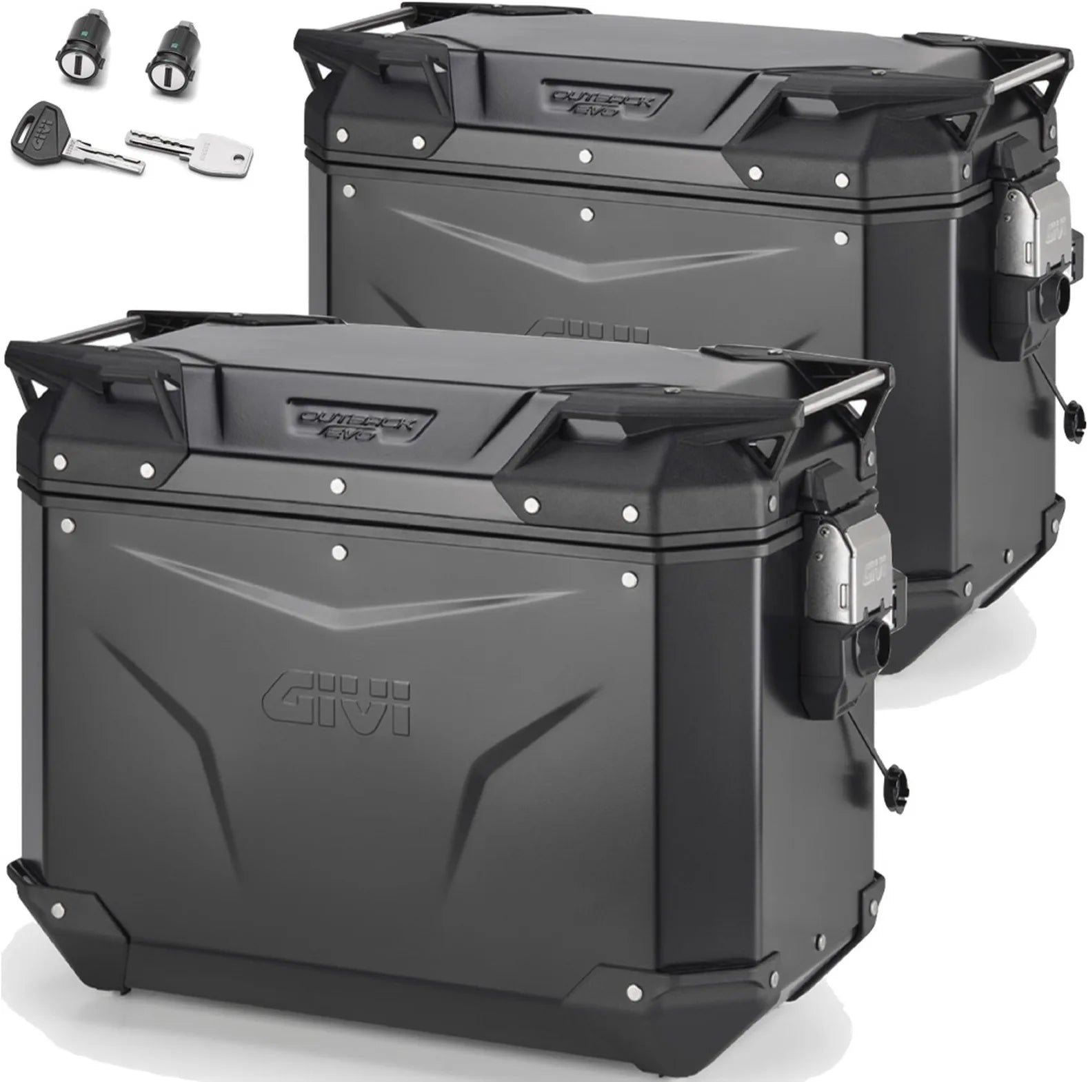 Monokey Cam-Side Trekker Outback Evo Smart Black Aluminium Side Cases + Locks - 88 Lt Trekker Outback Evo Smart Aluminium - Givi Compatible With Ktm 1290 Super Adventure (2015-2016)