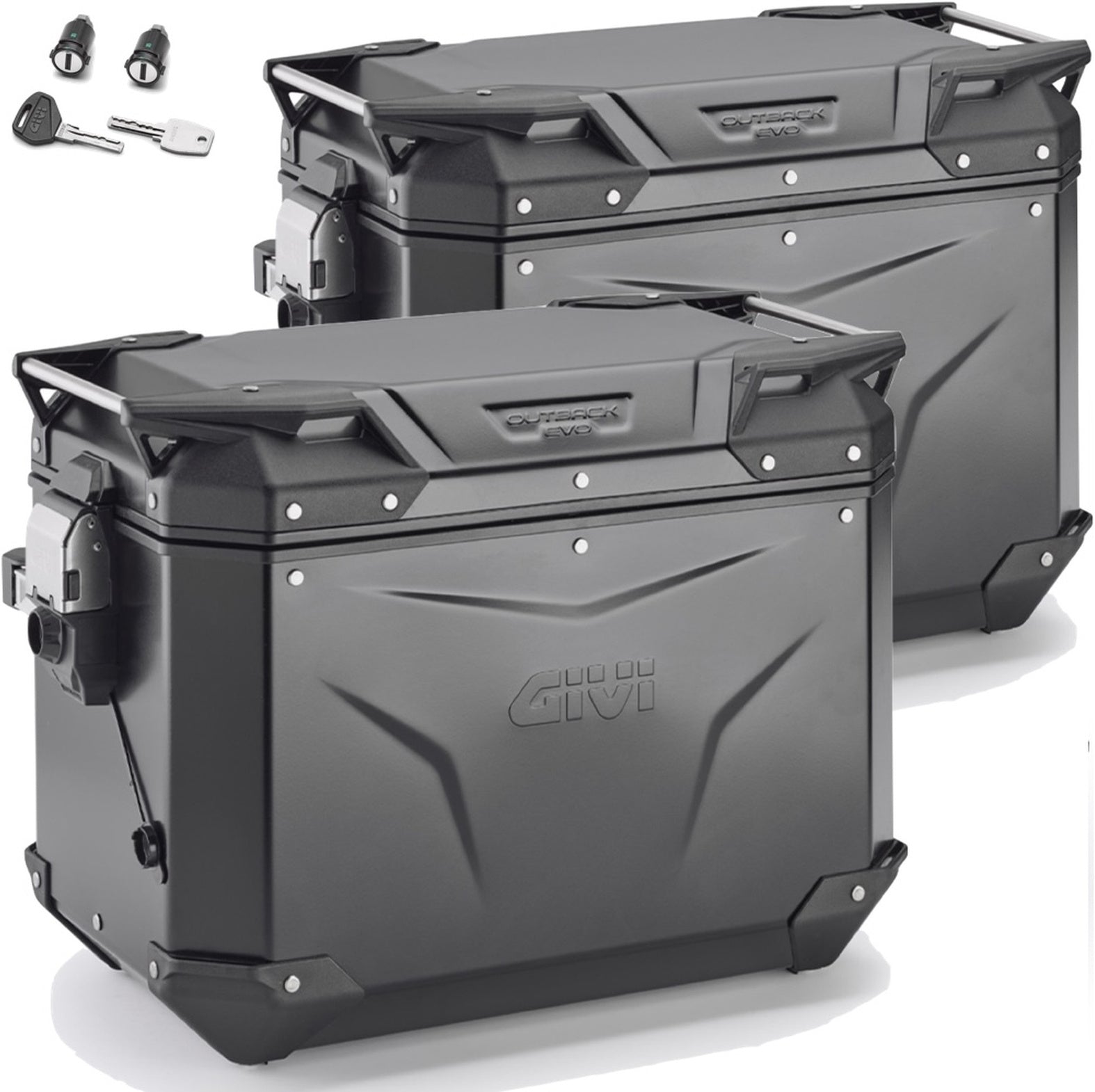 Monokey Cam-Side Trekker Outback Evo Smart Black Aluminium Side Cases + Locks - 96 Lt Trekker Outback Evo Smart Aluminium - Givi Compatible With Moto Guzzi Stelvio 1000 (2024)
