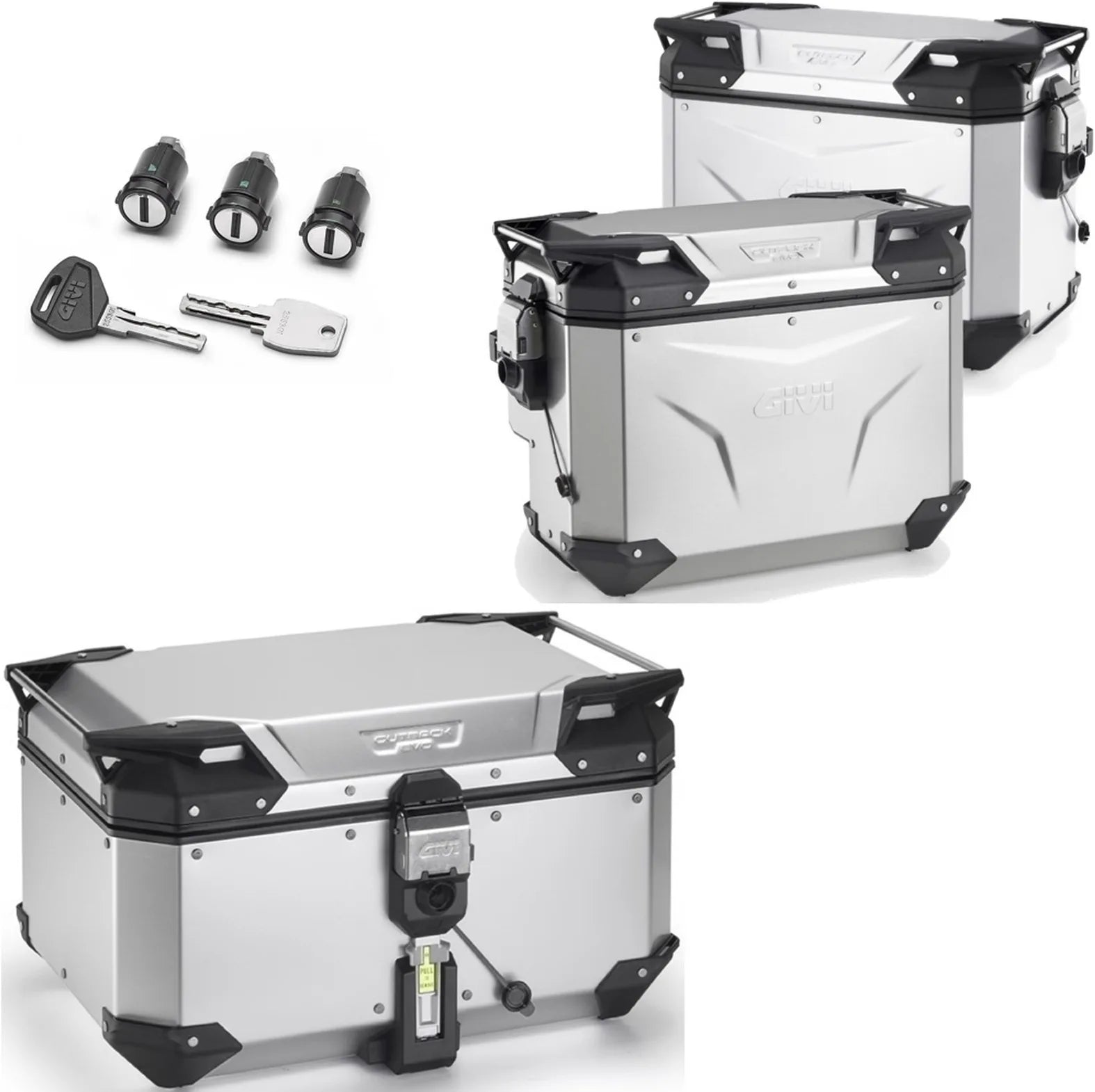 Trekker Outback Evo Smart Anodized Aluminium Top Case + Side Cases R Recessed - 135 Lt Trekker Outback Evo Smart Anodized Aluminium - Givi Compatible With Benelli Trk 702 (2023-2024)