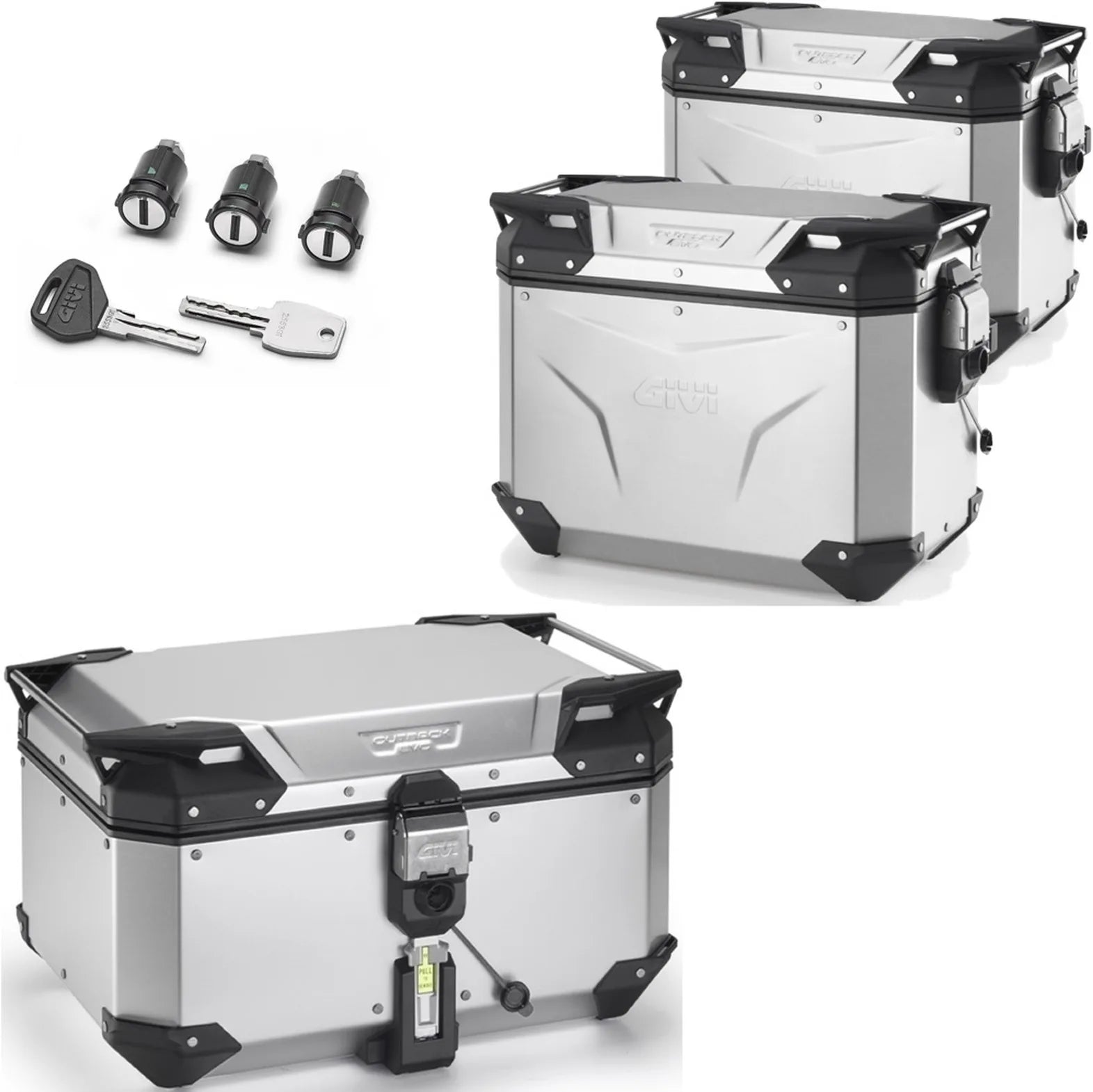 Trekker Outback Evo Smart Aluminium Top Case + Side Cases - 146 Lt Trekker Outback Evo Smart Aluminium - Givi Compatible With Triumph Tiger 660 Sport (2022-2024)