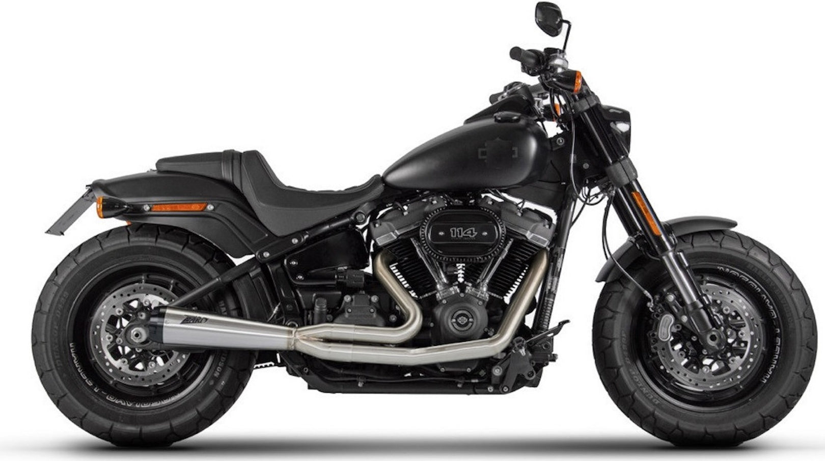 Complete Catalytic Exhaust System With Sound Certification Stainless Steel Polish Endcap Aluminium Black - Zard Compatible With Harley-Davidson Fatboy M8 (2016-2023)