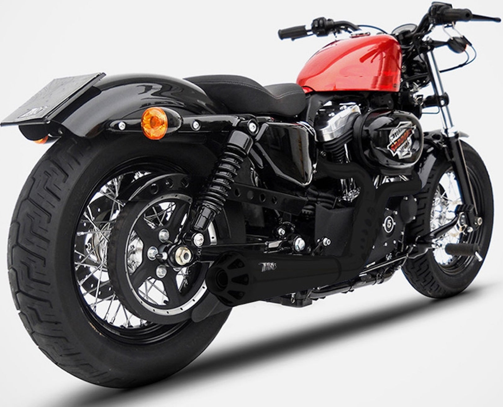 Complete Catalytic Exhaust System With Sound Certification Conical Steel Black Endcap Aluminium Black - Zard Compatible With Harley-Davidson Sportster (2003-2013)