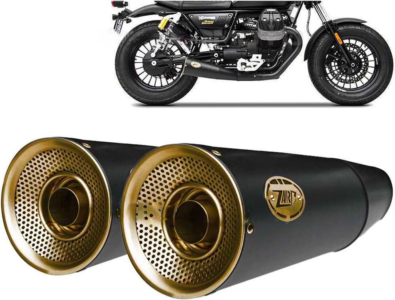 Exhaust Tip With Noise Certification Big Steel Black Endcap Bronze - Zard Compatible With Moto Guzzi V9 Roamer (2016-2019)
