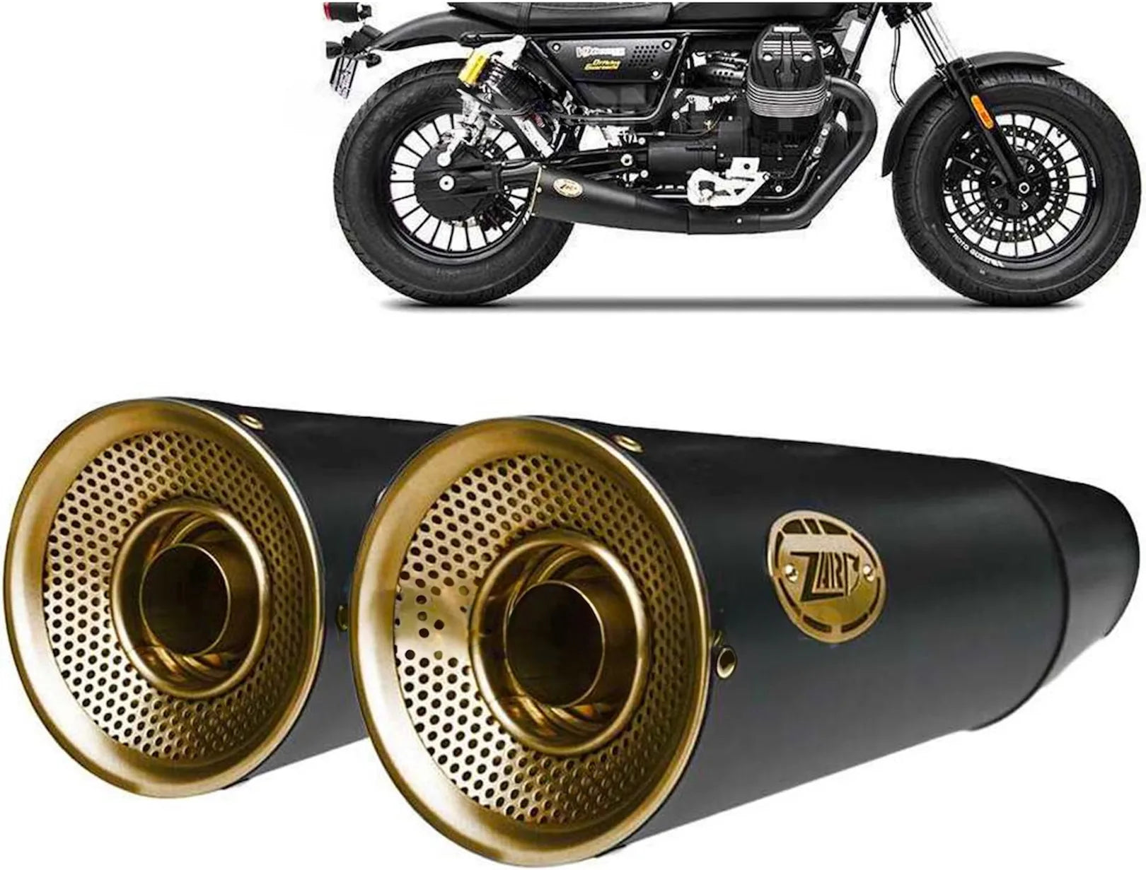 Exhaust Tip With Noise Certification Big Steel Black Endcap Bronze - Zard Compatible With Moto Guzzi V9 Roamer (2016-2019)