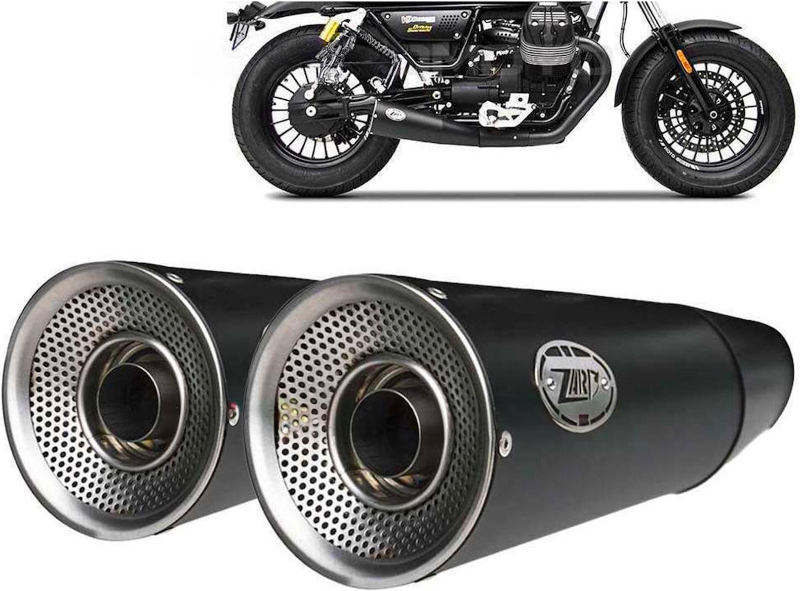 Exhaust Tip With Noise Certification Big Steel Black Endcap Aluminium - Zard Compatible With Moto Guzzi V9 Bobber (2016-2019)