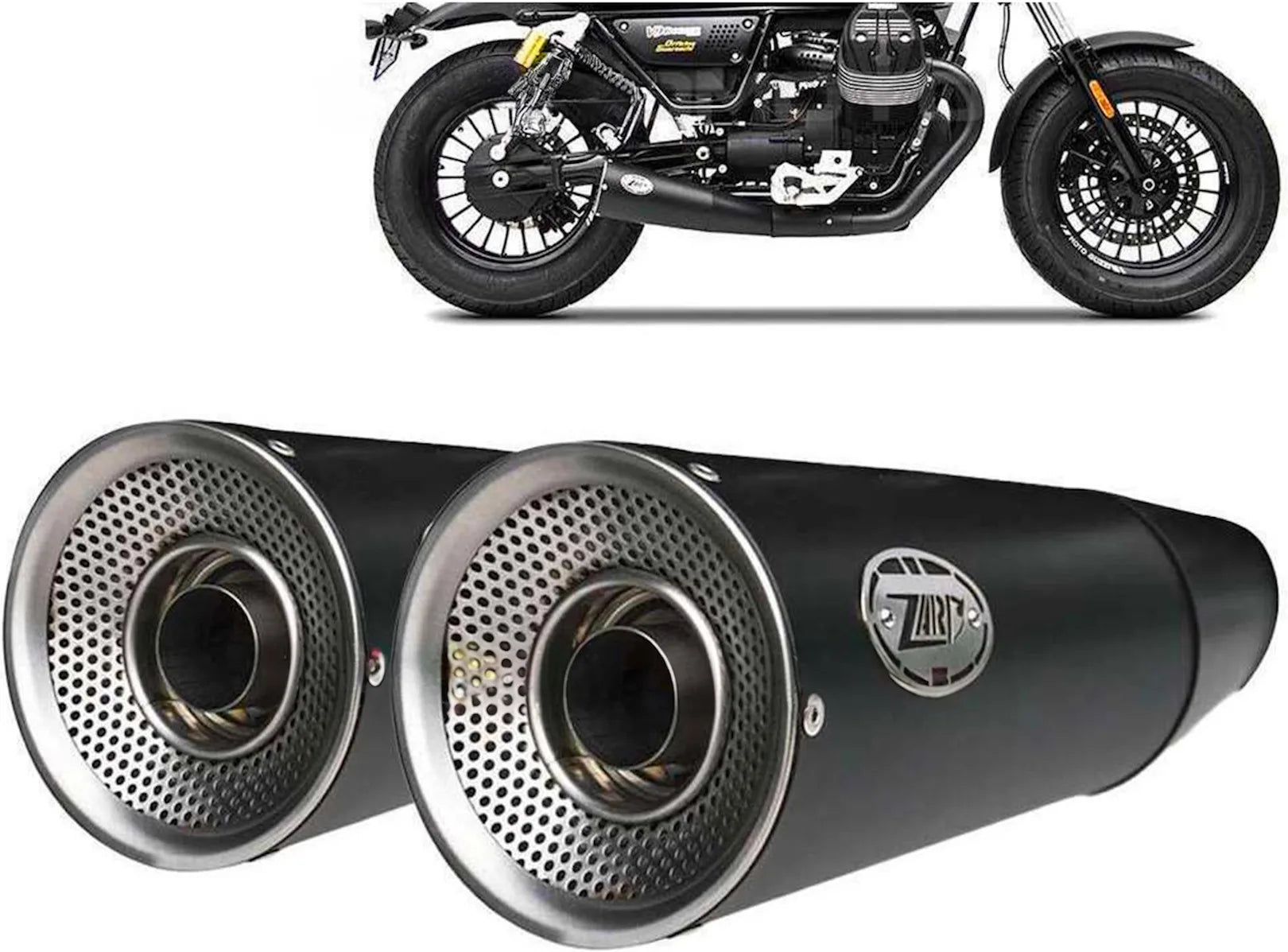 Exhaust Tip With Noise Certification Big Steel Black Endcap Aluminium - Zard Compatible With Moto Guzzi V9 Roamer (2016-2019)