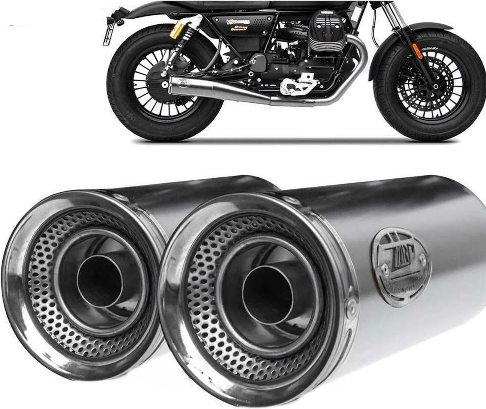 Exhaust Tip With Noise Certification Slim Stainless Steel Endcap Aluminium - Zard Compatible With Moto Guzzi V9 Roamer (2016-2019)