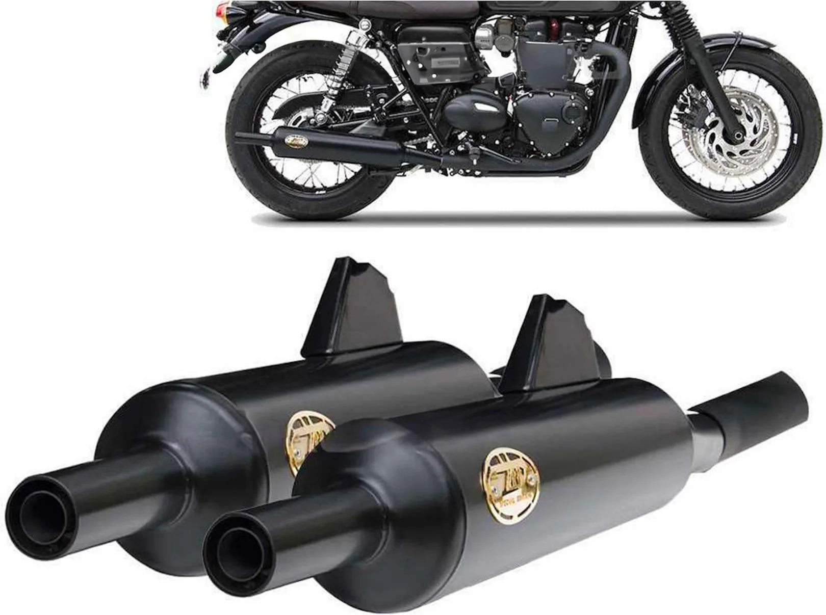 Exhaust Tip With Noise Certification Bottle Steel Black - Zard Compatible With Triumph Bonneville T120 (2016-2020)