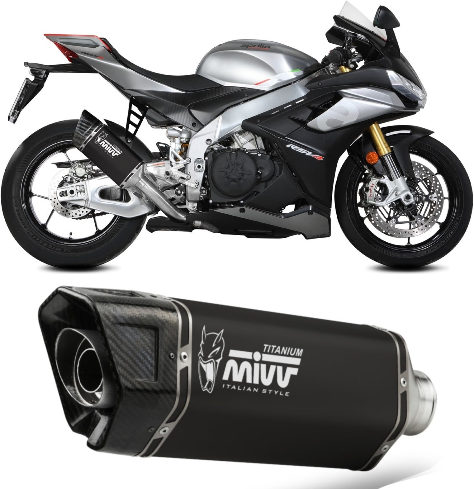 Non-Catalytic Exhaust Tip With Sound Certification Sr-1 Titanium Black - Mivv Compatible With Aprilia Rsv4 (2021-2024)