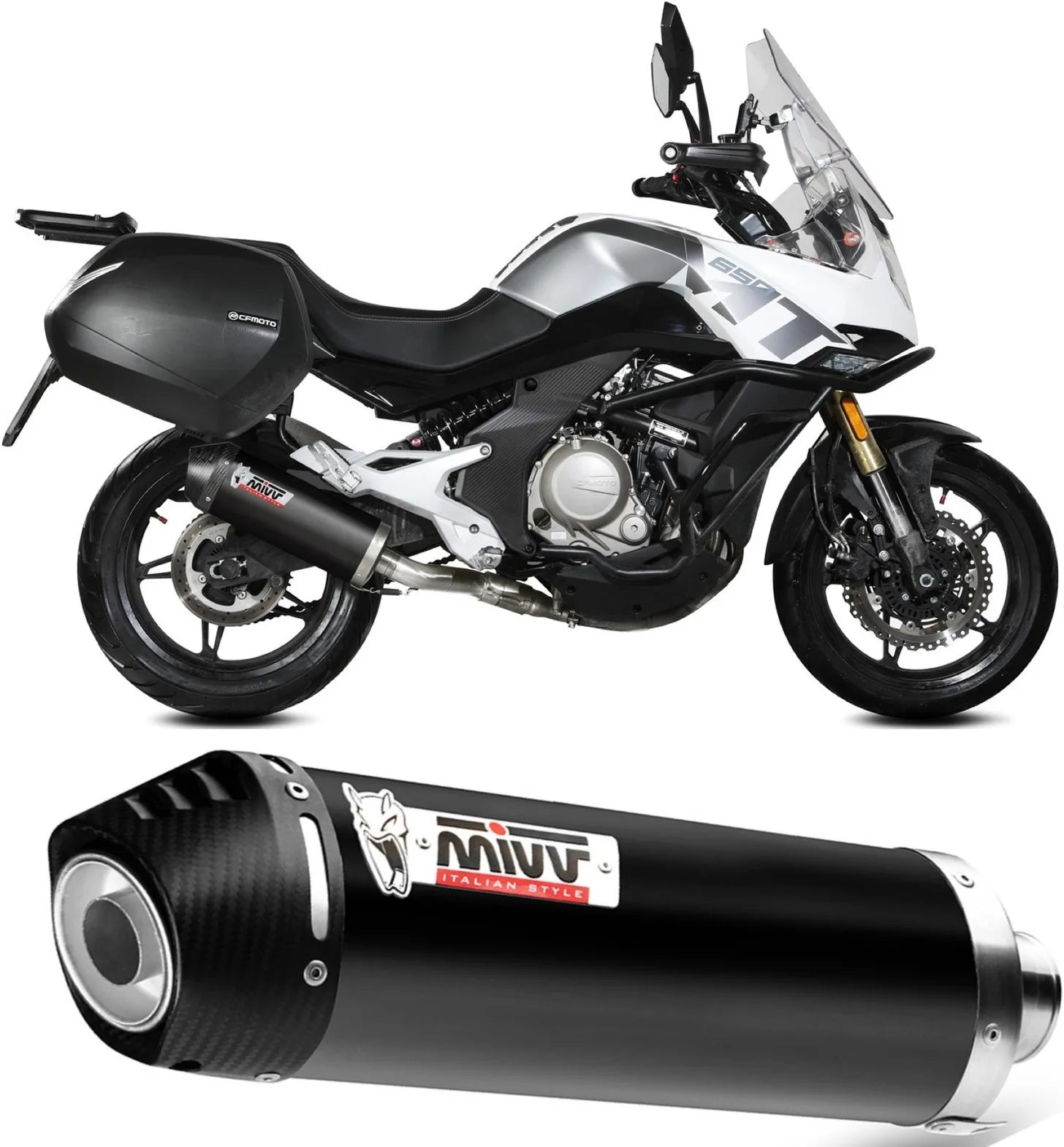 Catalytic Exhaust Tip With Sound Certification Oval Steel Black Carbon - Mivv Compatible With Cfmoto 650 Mt (2021-2024)