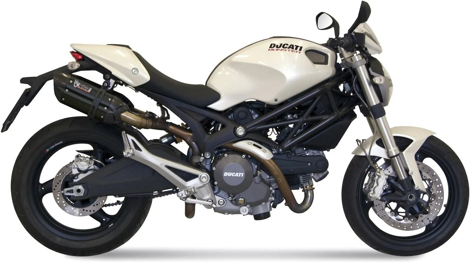 Dual Catalytic Exhaust Tips With Sound Certification Suono Steel Black Carbon - Mivv Compatible With Ducati Monster 696 (2008-2014)