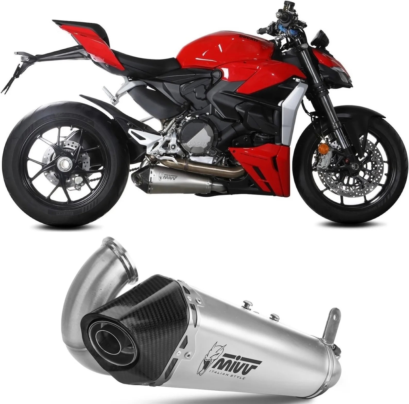 Catalytic Exhaust Tip With Sound Certification Delta Race Stainless Steel Carbon - Mivv Compatible With Ducati Streetfighter V2 (2022-2024)
