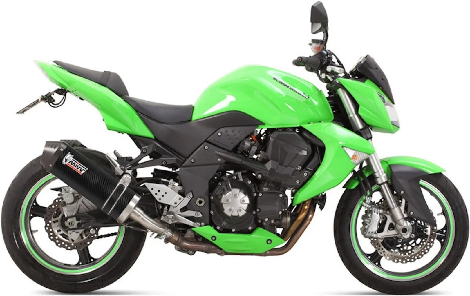 Dual Exhaust System With Sound Certification Oval Carbon Carbon - Mivv Compatible With Kawasaki Z 1000 (2007-2009)